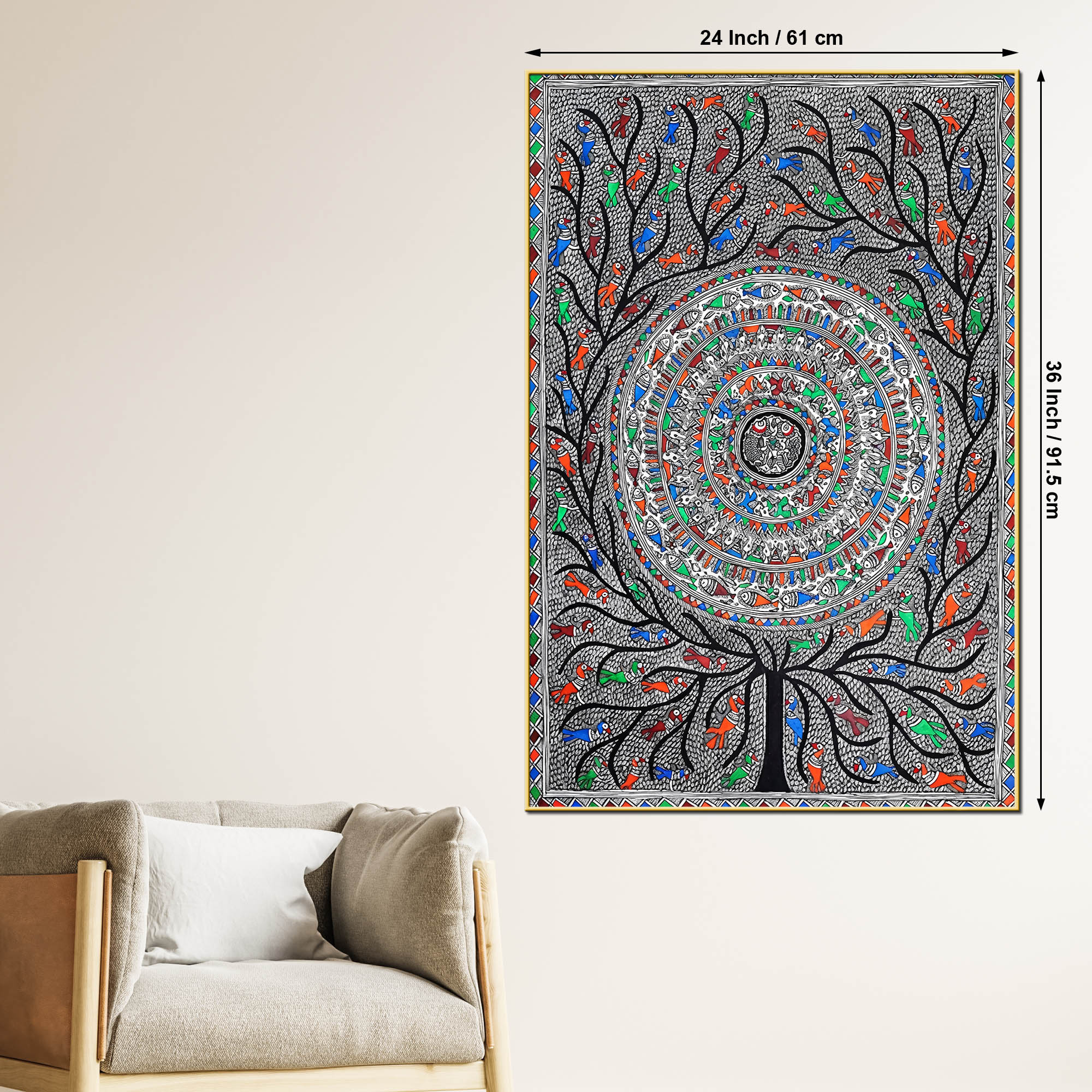 Detailed Madhubani Canvas Wall Painting for Home Décor - Image 5