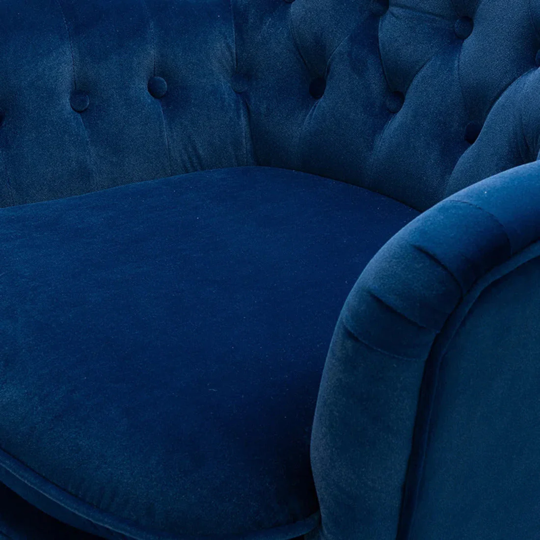 Detailed Tufted Super Comfy Navy Blue Velvet Sofa Lounge Chair - Image 4