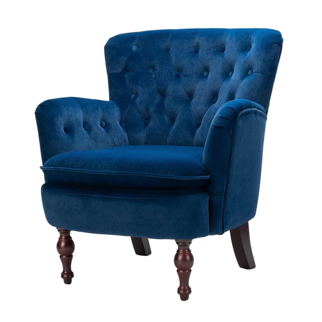 Detailed Tufted Super Comfy Navy Blue Velvet Sofa Lounge Chair - Image 6