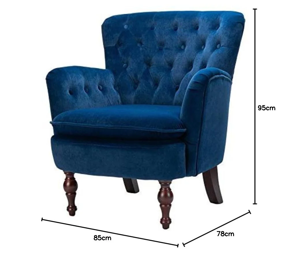 Detailed Tufted Super Comfy Navy Blue Velvet Sofa Lounge Chair - Image 7