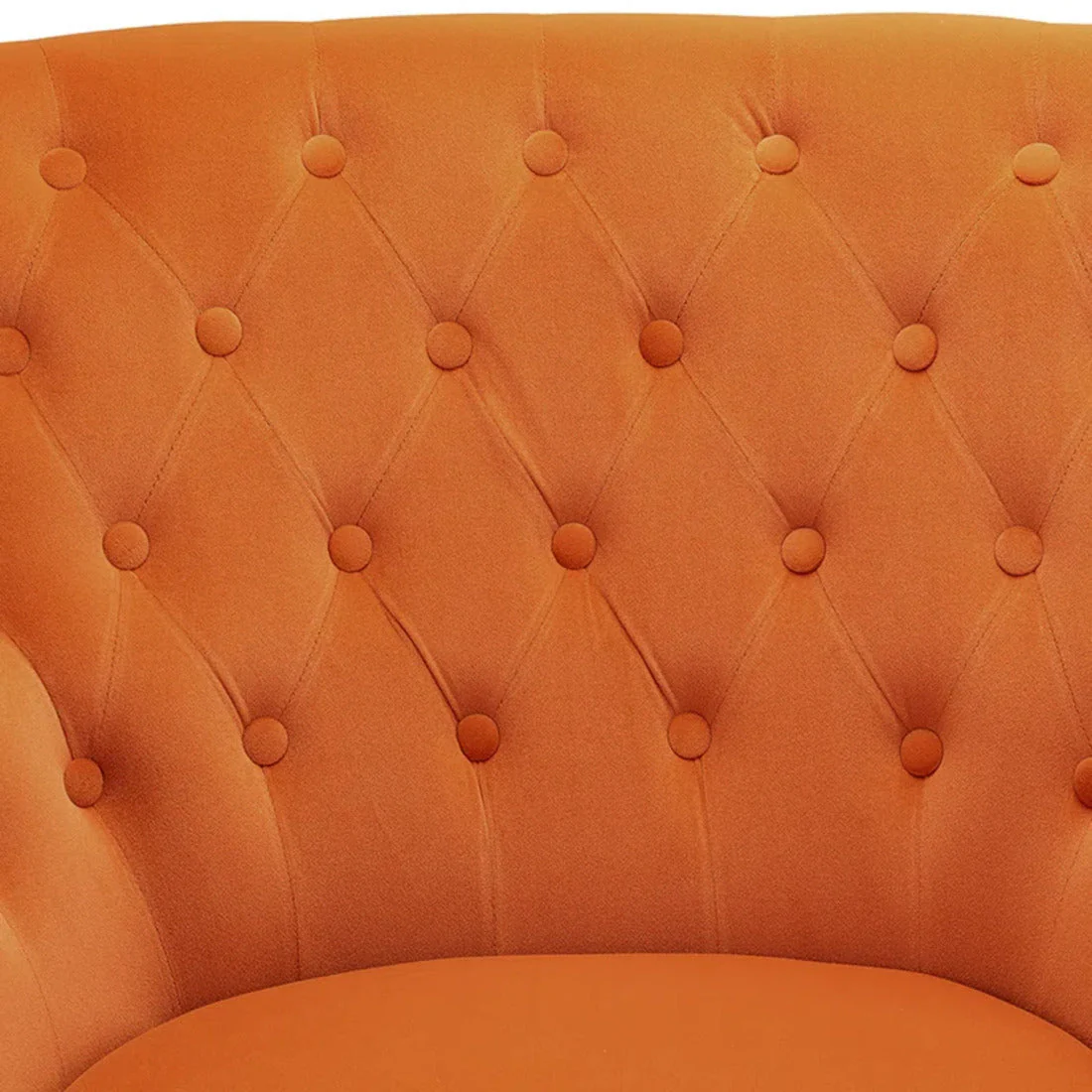 Detailed Tufted Super Comfy Orange Velvet Sofa Lounge Chair - Image 7