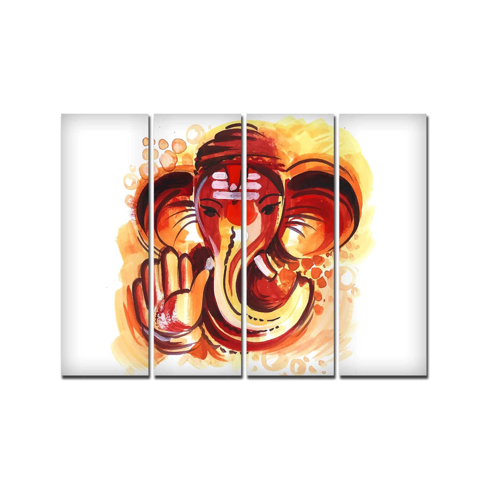 Deva Shree Ganesha Head Abstract Art Canvas Wall Painting Set of 4 - Image 4