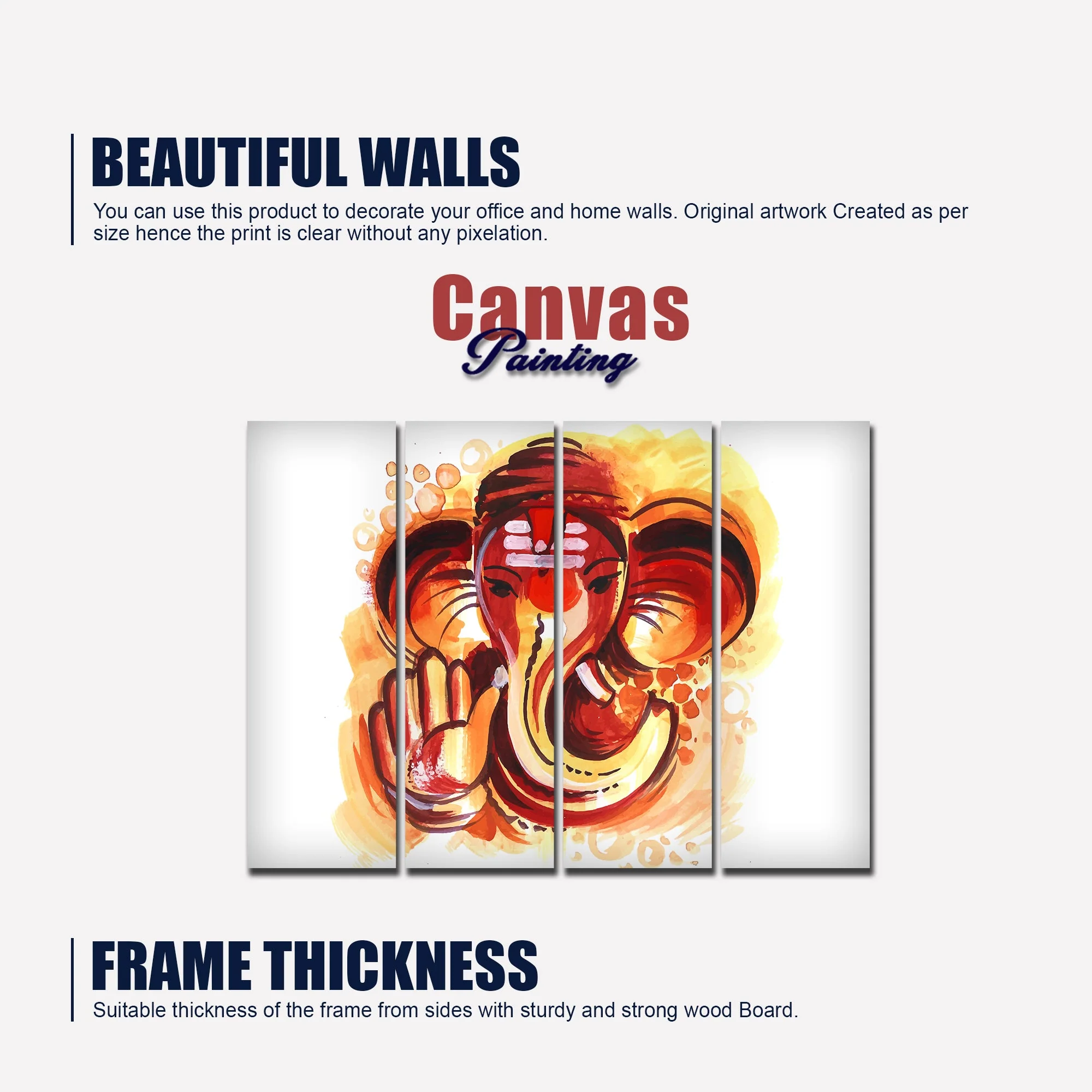 Deva Shree Ganesha Head Abstract Art Canvas Wall Painting Set of 4 - Image 5