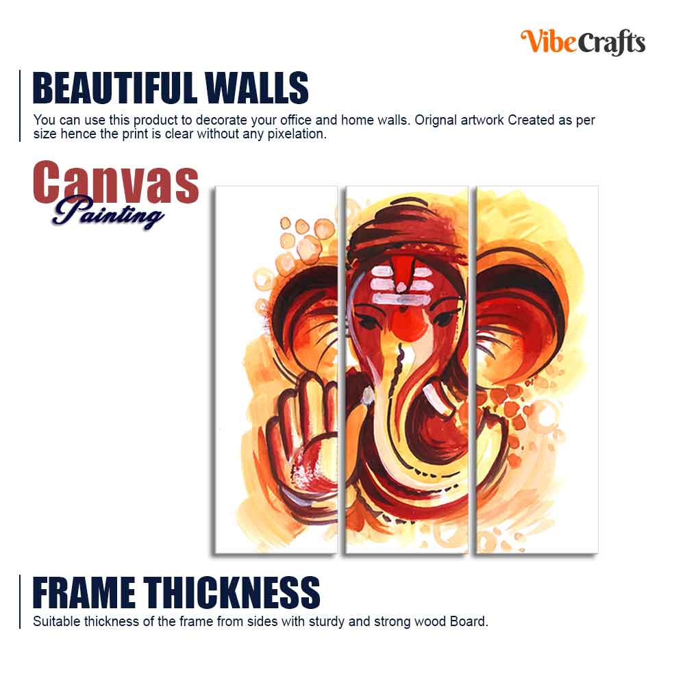 Deva Shree Ganesha Head Abstract Art Canvas Wall Painting Set of Three - Image 7