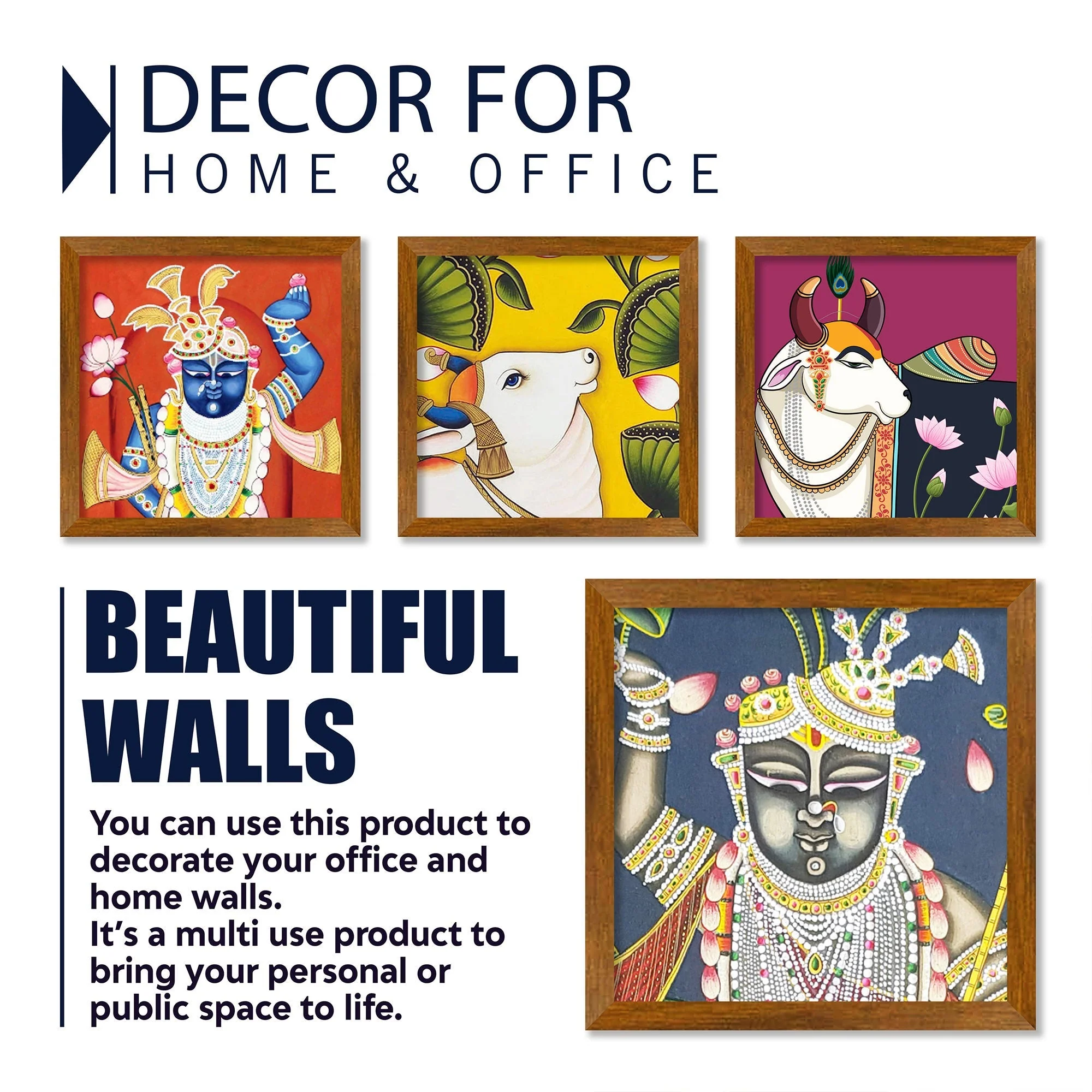 Devine Shrinathji Pichwai Cow Wooden Wall Frame Set of Four - Image 4