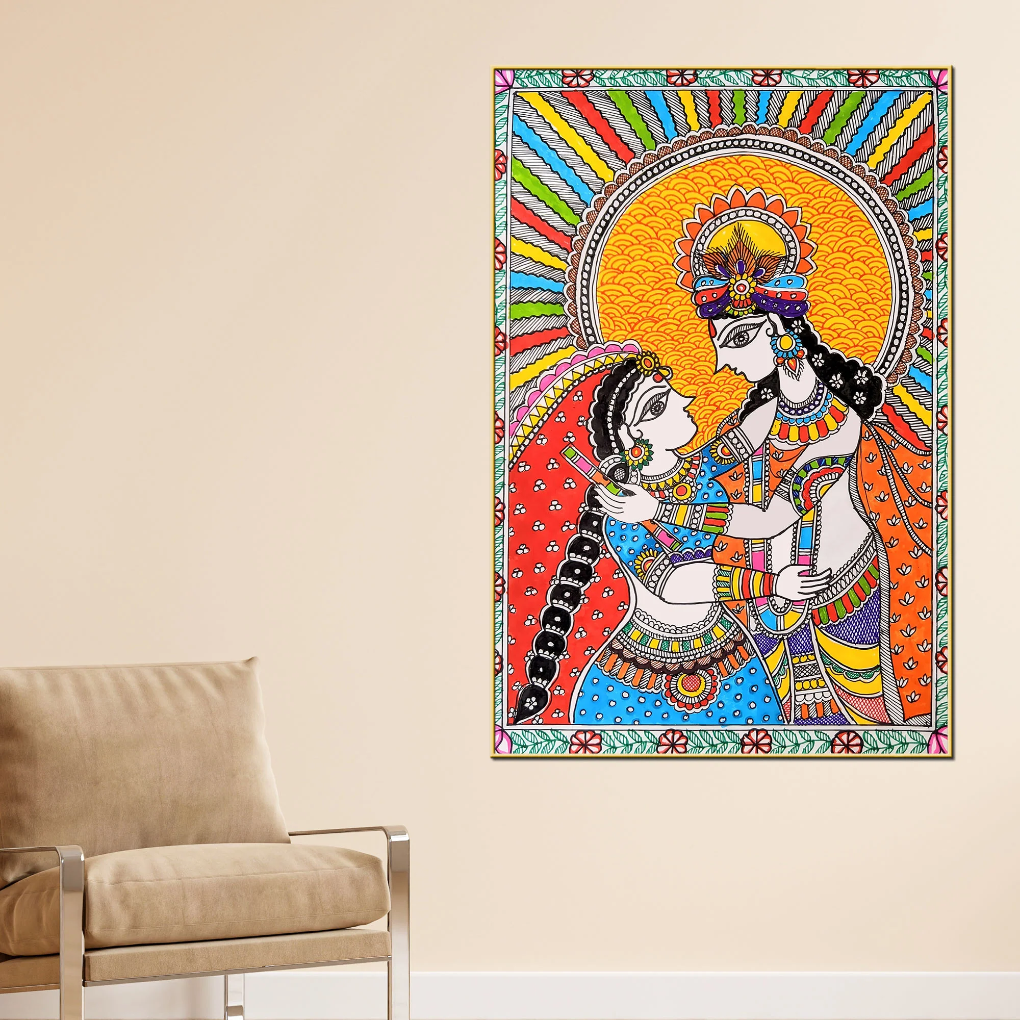 Devotion Radha Krishna Canvas Painting - Image 2