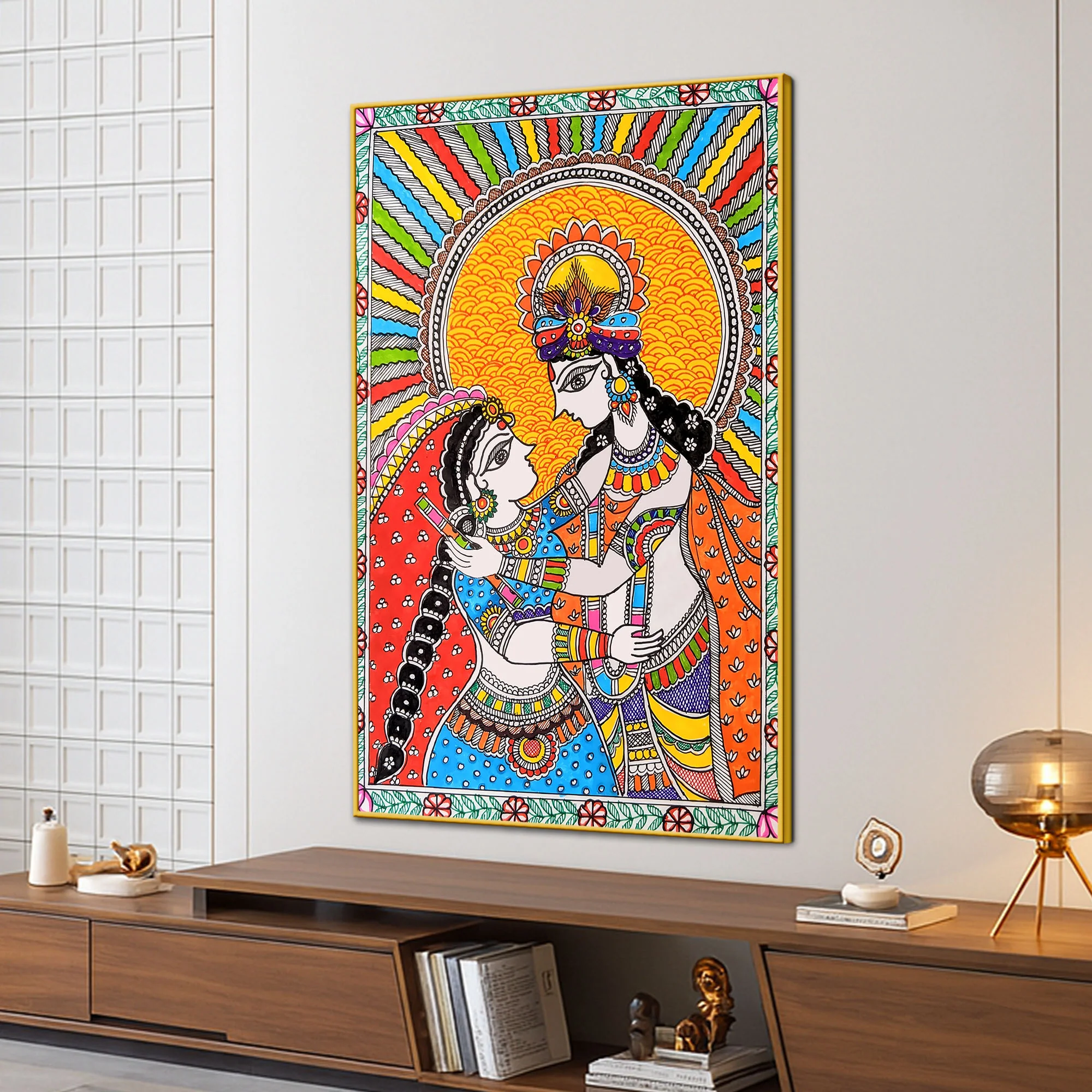 Devotion Radha Krishna Canvas Painting - Image 3