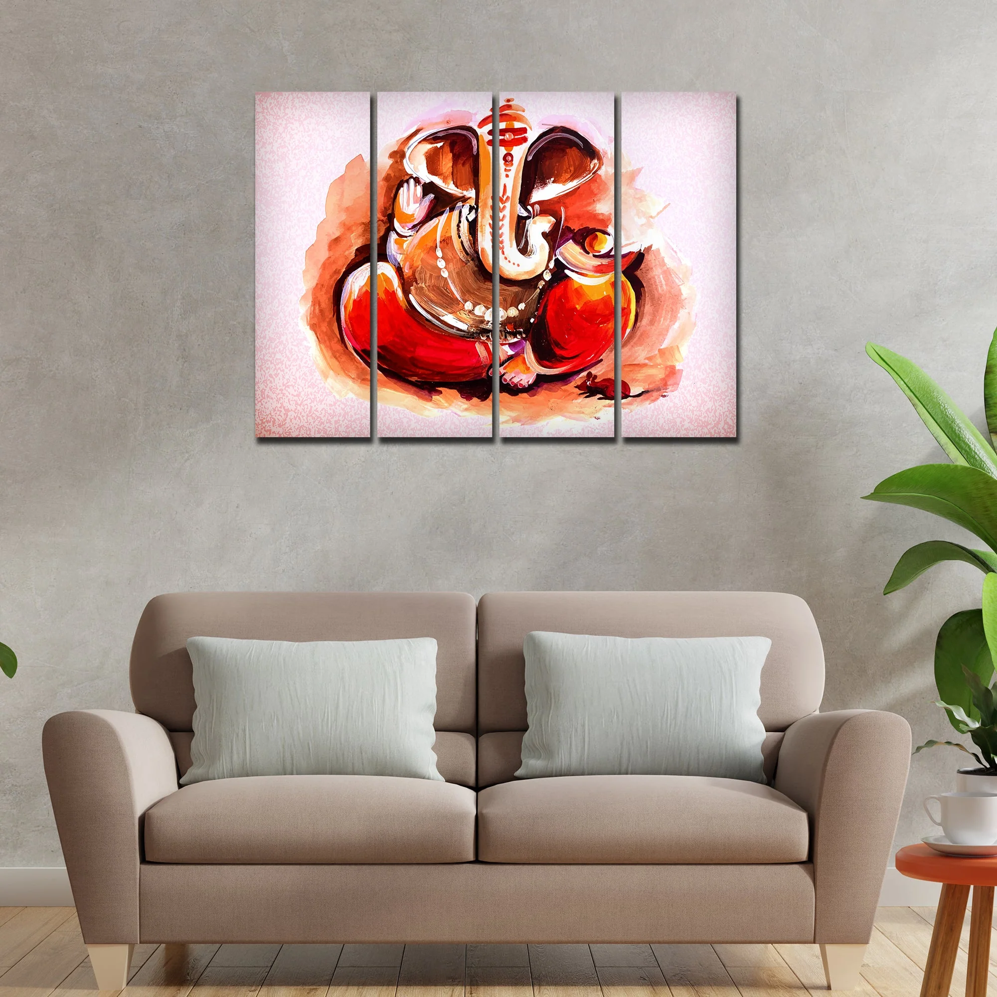 Devotional Lord Ganesha Abstract Art Wall Painting Set of 4 - Image 2
