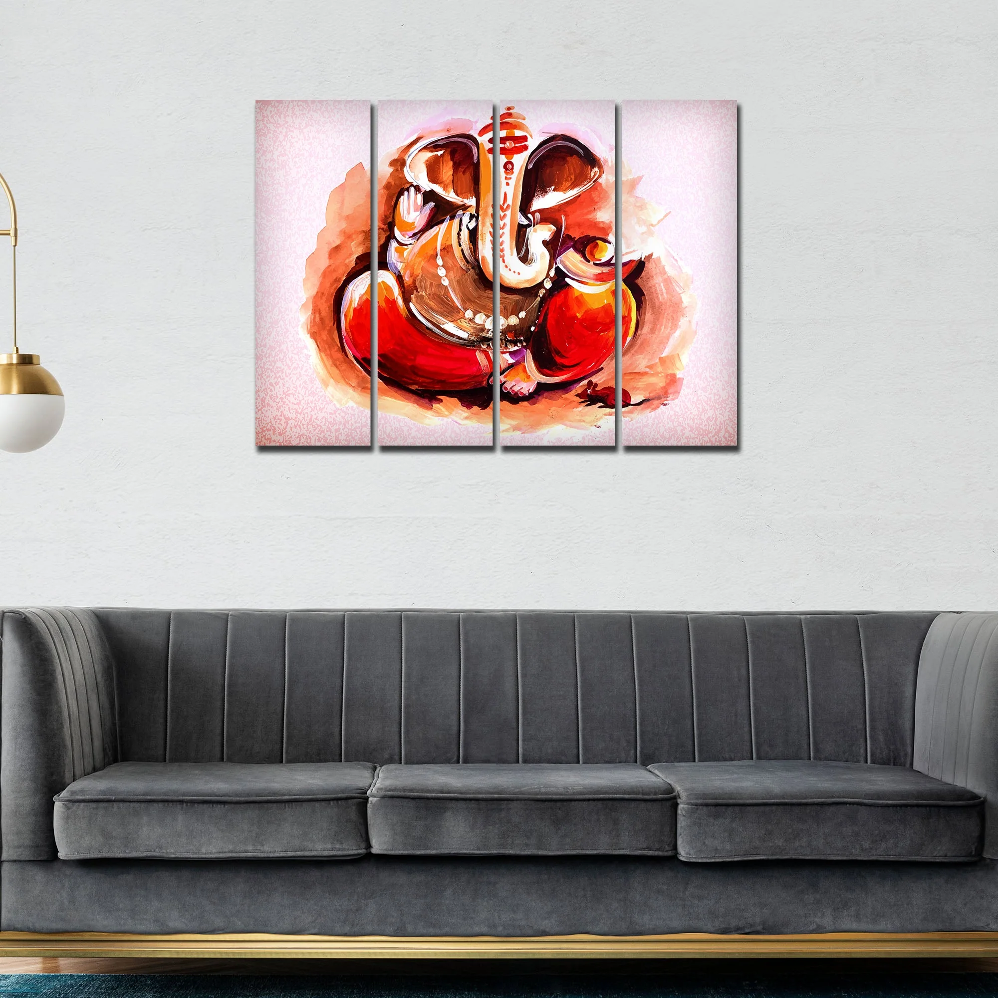 Devotional Lord Ganesha Abstract Art Wall Painting Set of 4 - Image 3