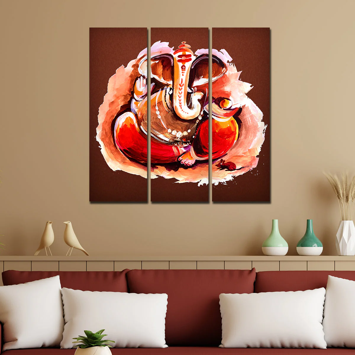 Devotional Lord Ganesha Abstract Art Wall Painting Set of Three - Image 3