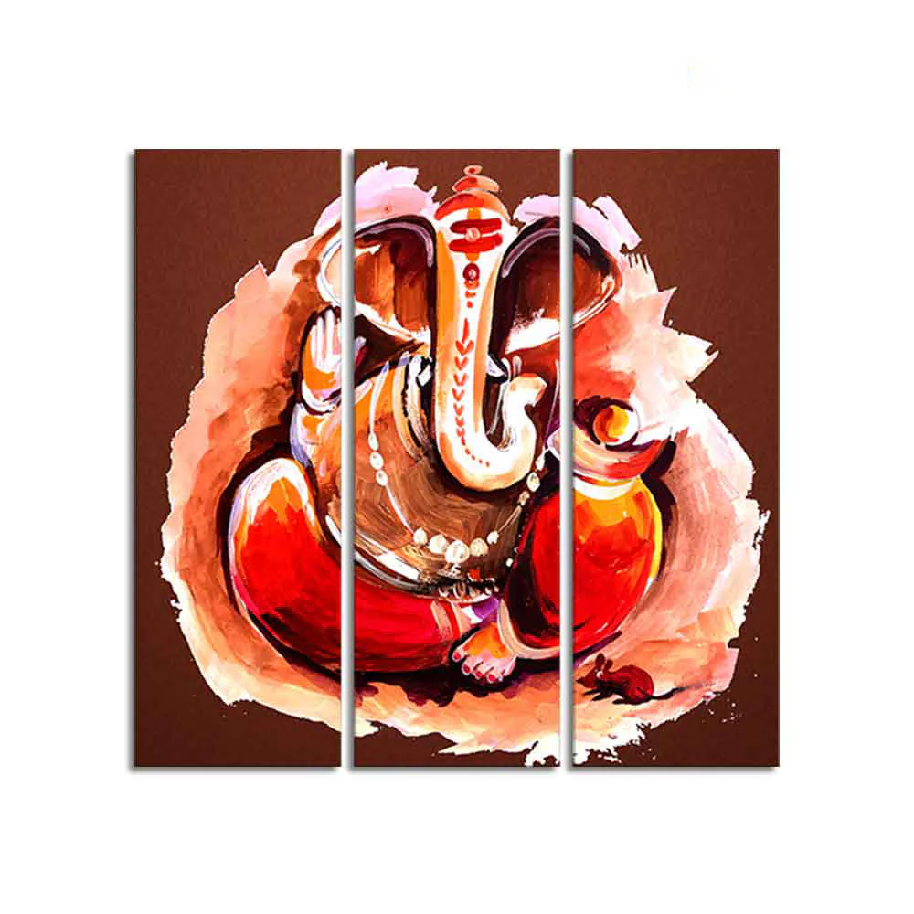Devotional Lord Ganesha Abstract Art Wall Painting Set of Three - Image 4
