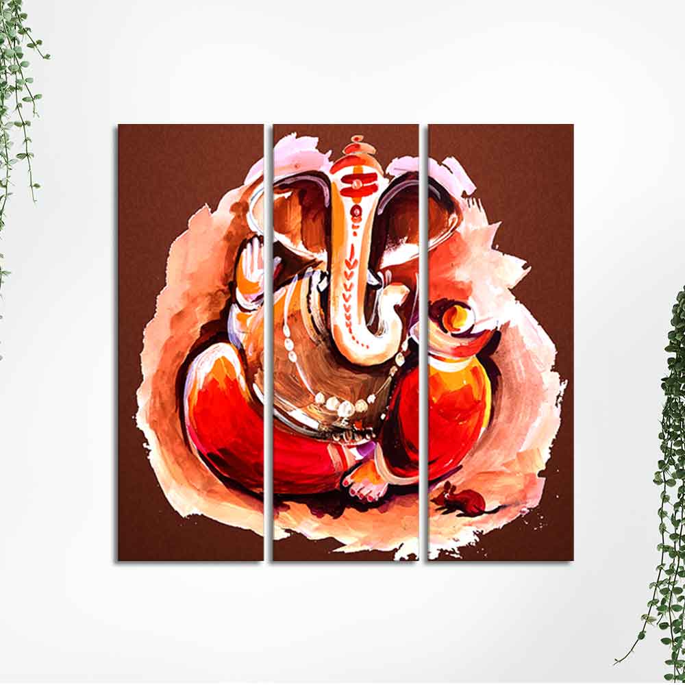 Devotional Lord Ganesha Abstract Art Wall Painting Set of Three - Image 5