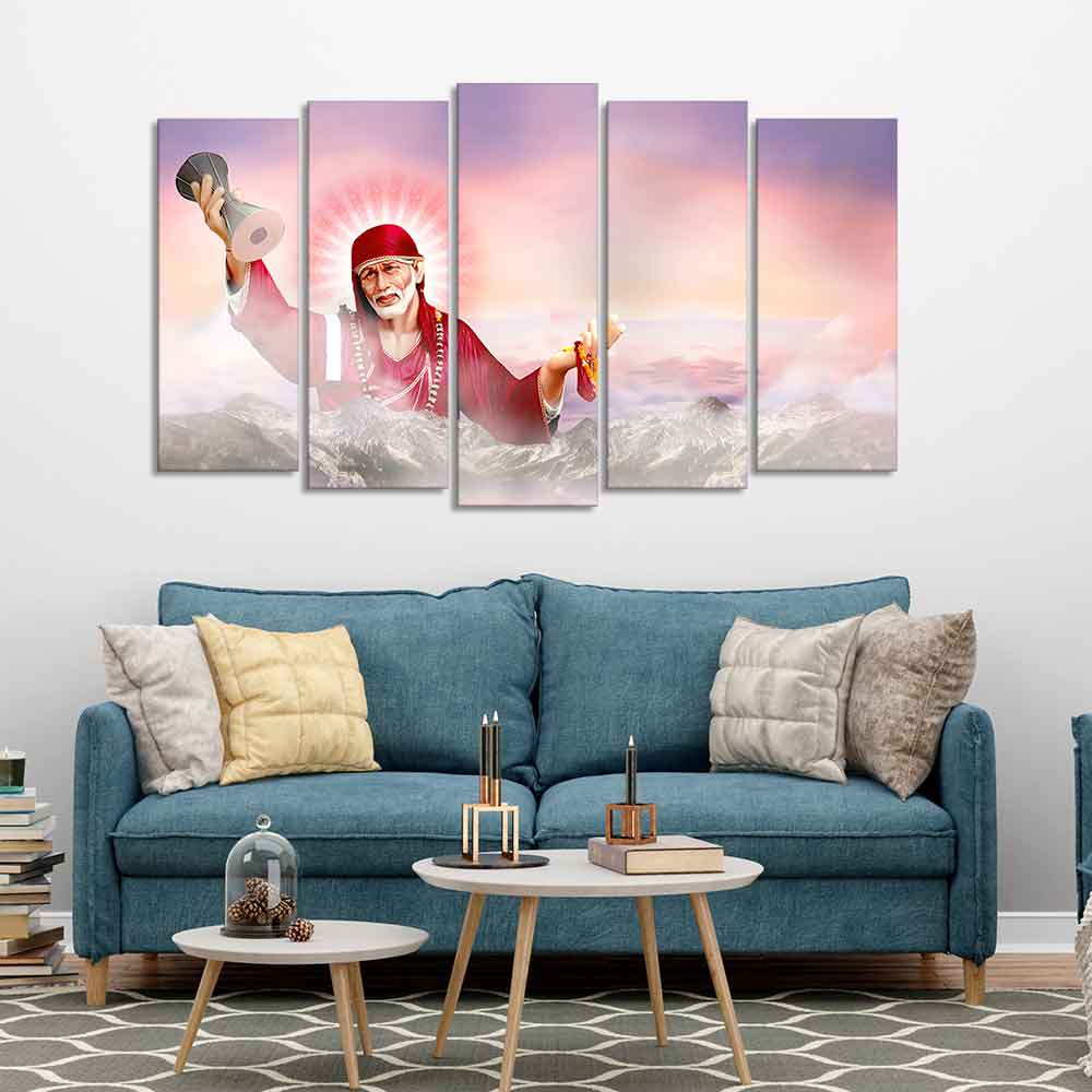 Devotional Wall Painting of Sai Baba Set of Five - Image 2