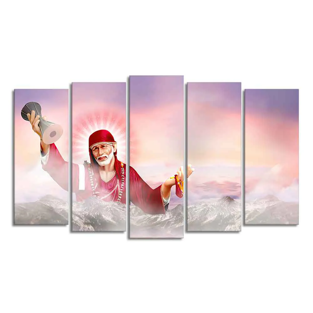 Devotional Wall Painting of Sai Baba Set of Five - Image 4