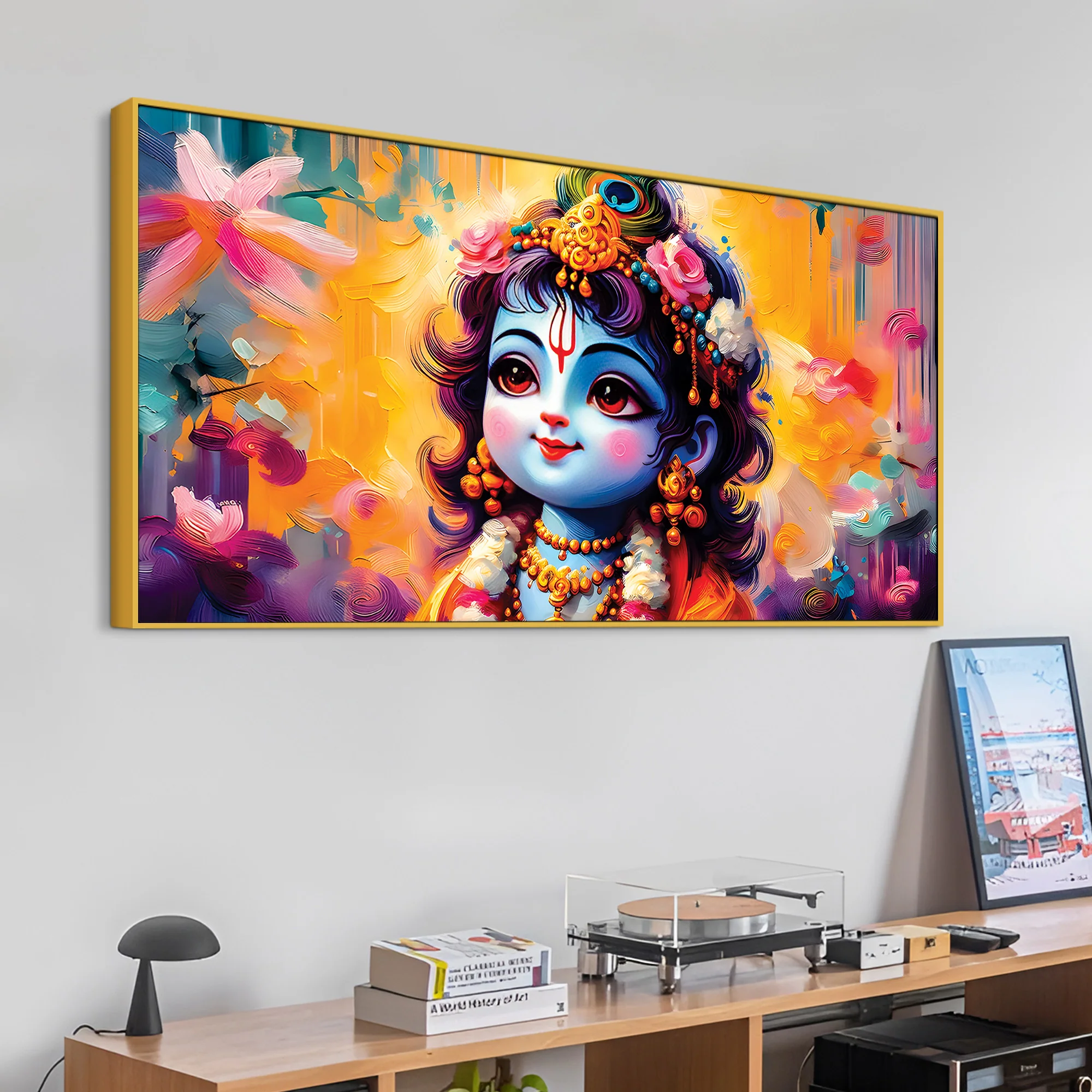 Divine Bal Krishna Floral Background Painting - Image 5