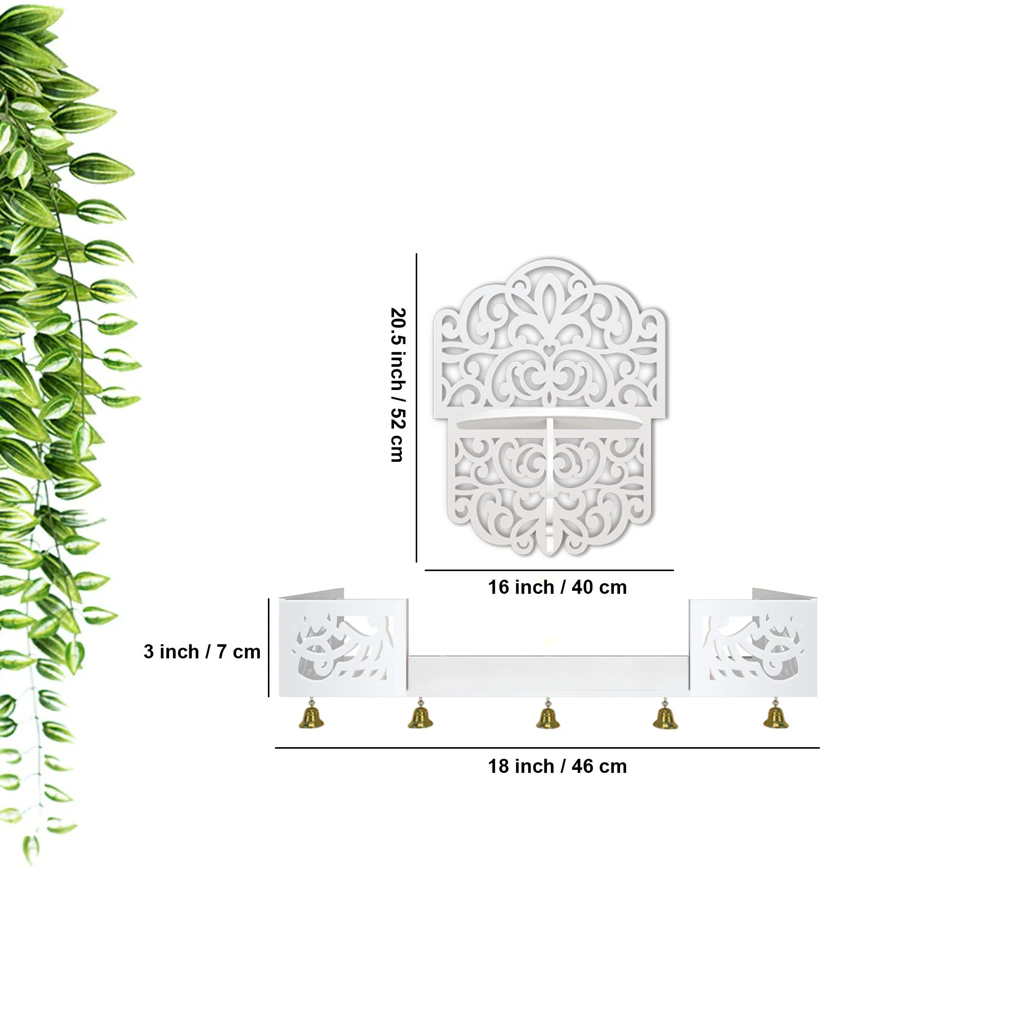 Divine Beautiful Wall Hanging Wooden Temple/ Pooja Mandir Design with Shelf, White Color - Image 3