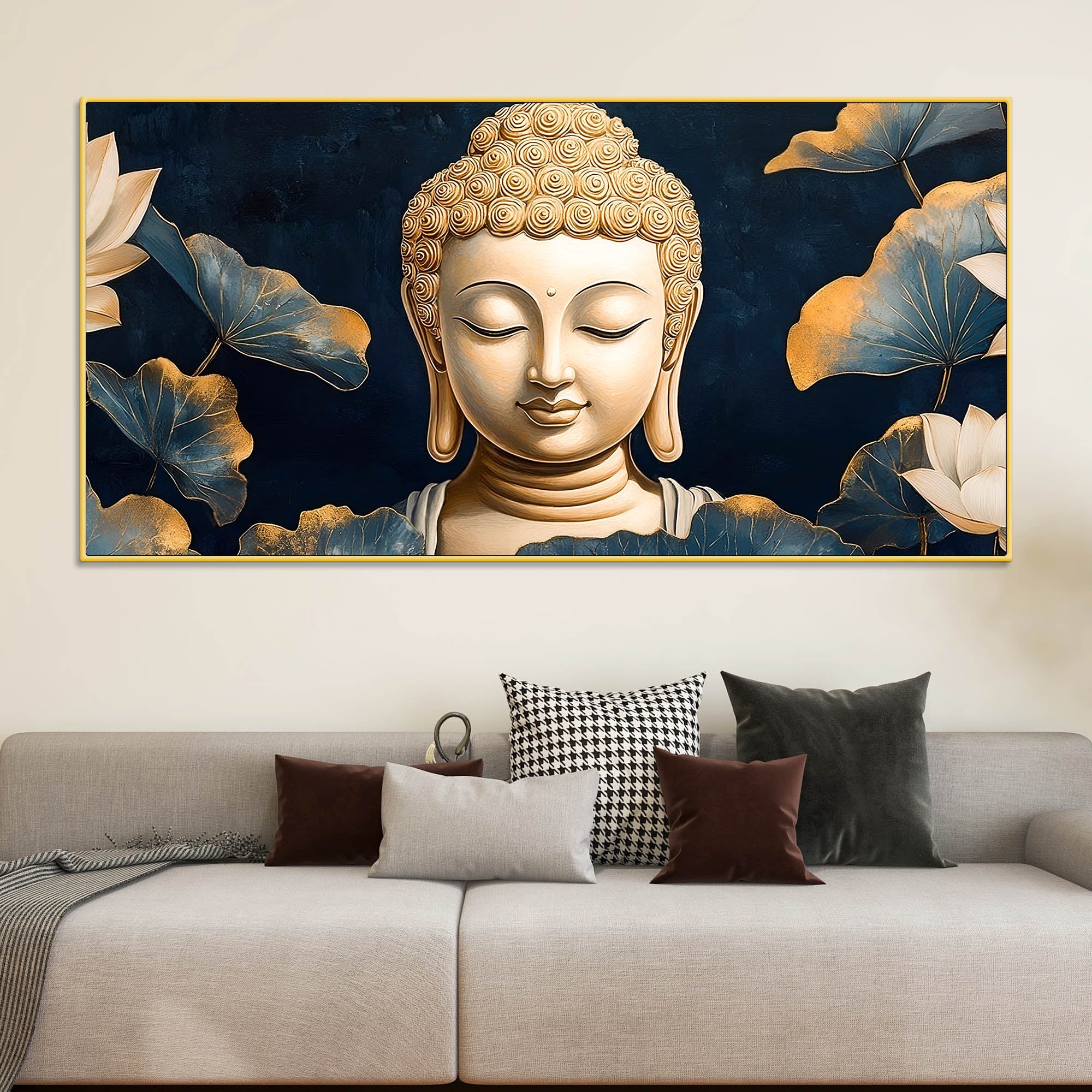 Divine Buddha Face Canvas Painting – Peaceful Spiritual Wall Art - Image 2