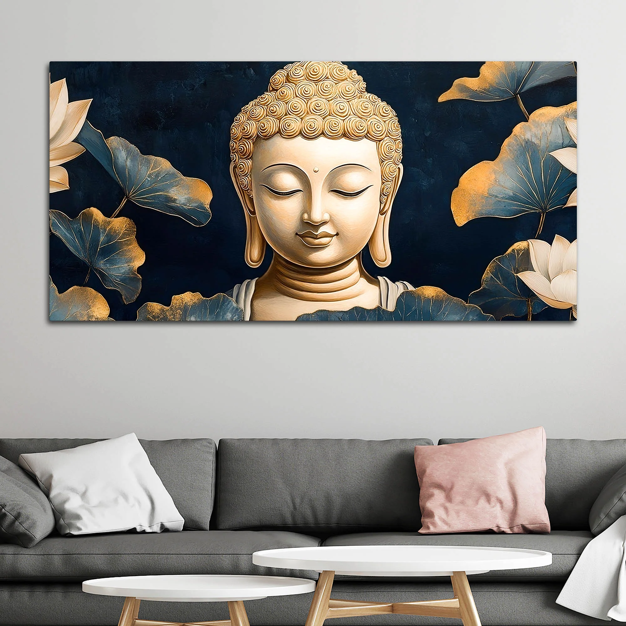 Divine Buddha Face Canvas Painting – Peaceful Spiritual Wall Art - Image 3