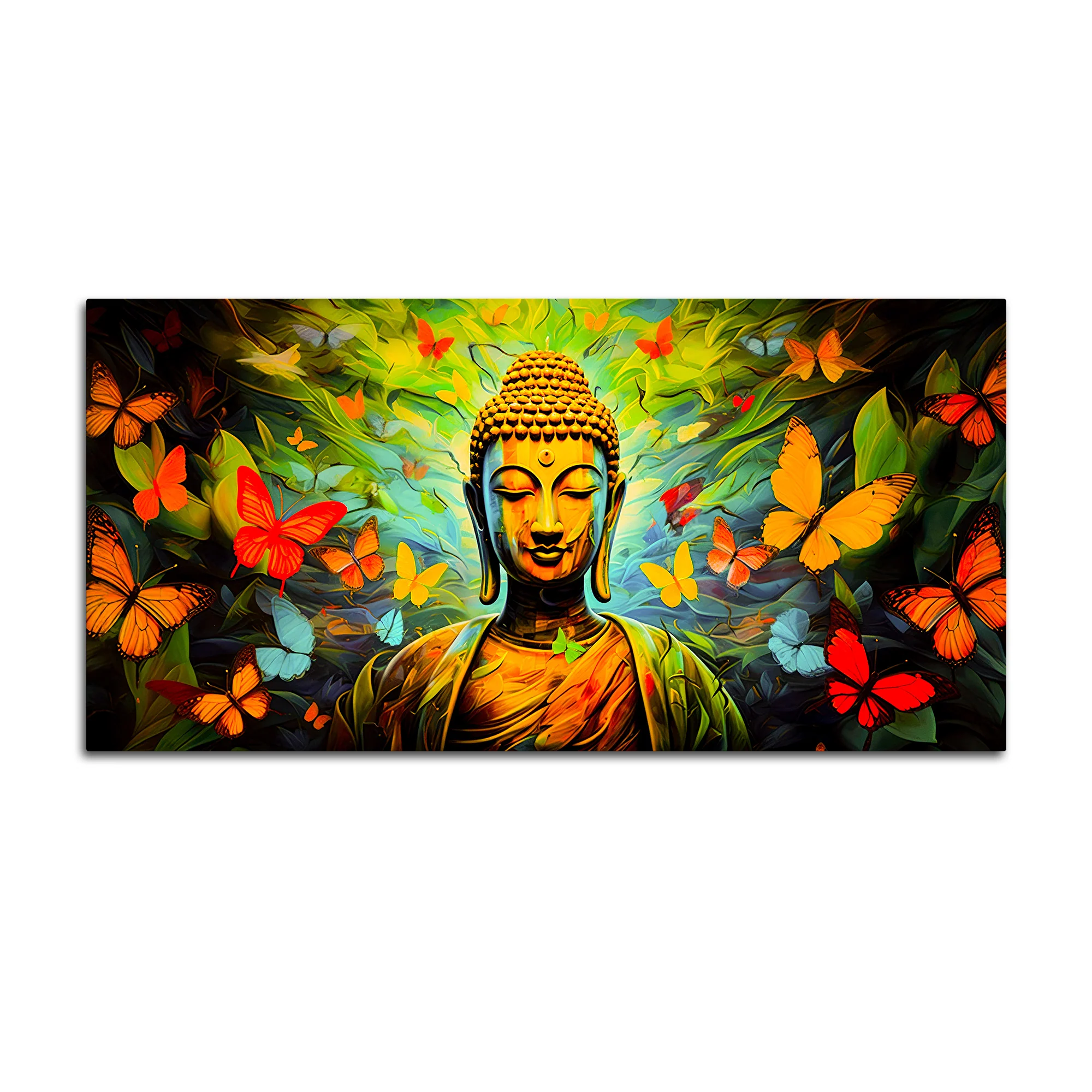 Divine Buddha Wall Painting with Butterfly & Green Nature Theme - Image 4