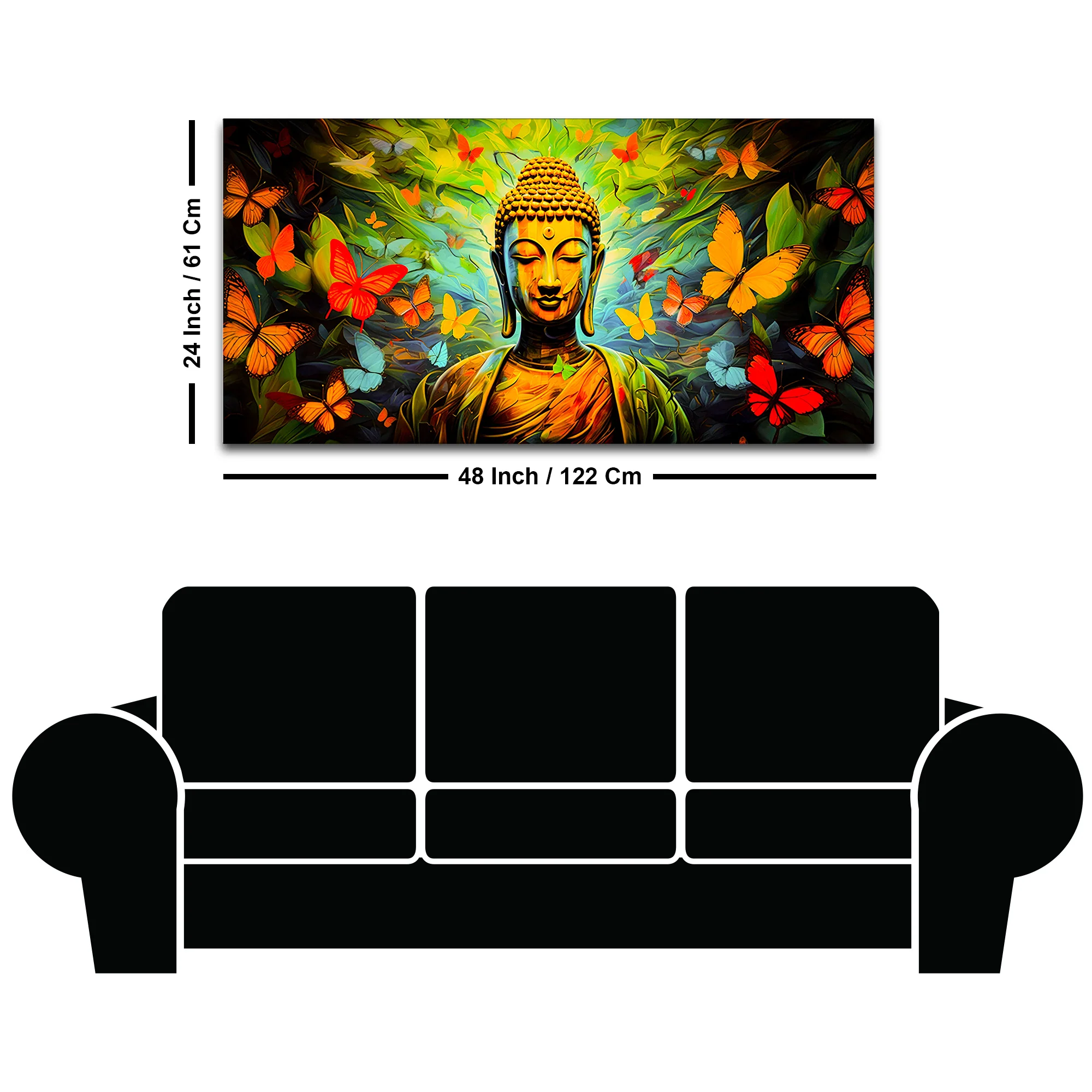 Divine Buddha Wall Painting with Butterfly & Green Nature Theme - Image 8