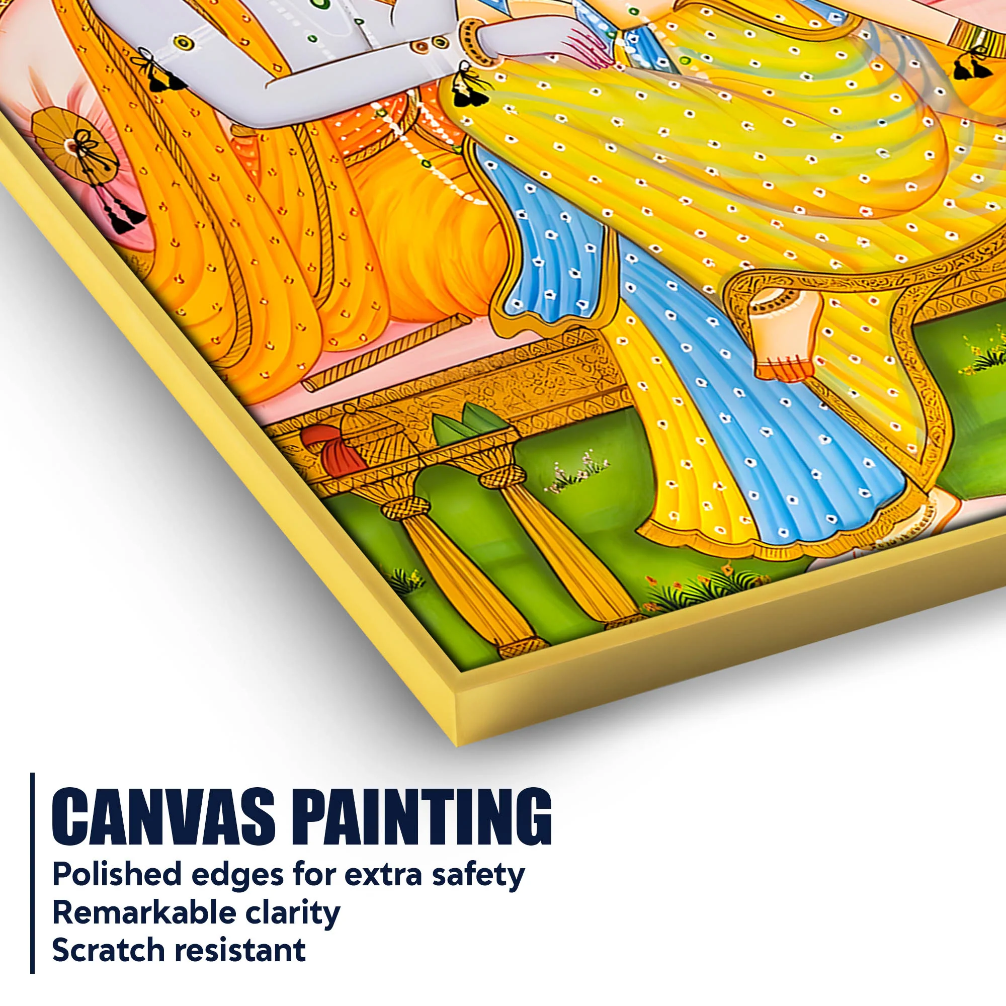 Divine Couple Shree Radha Krishna Sitting Together Canvas Wall Painting - Image 4