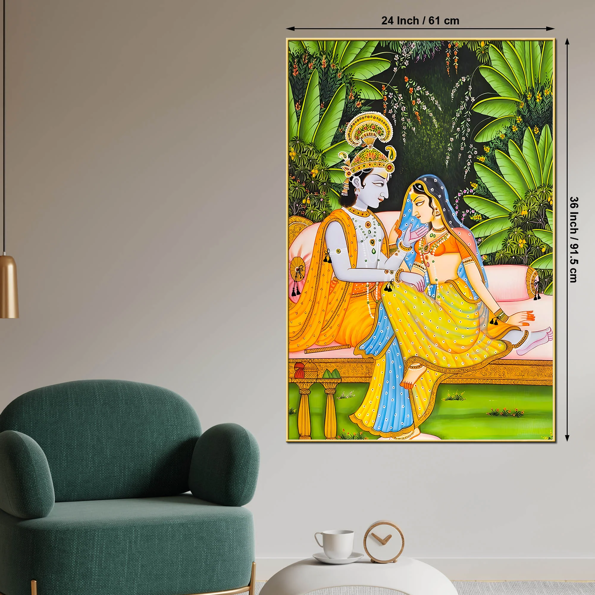 Divine Couple Shree Radha Krishna Sitting Together Canvas Wall Painting - Image 5