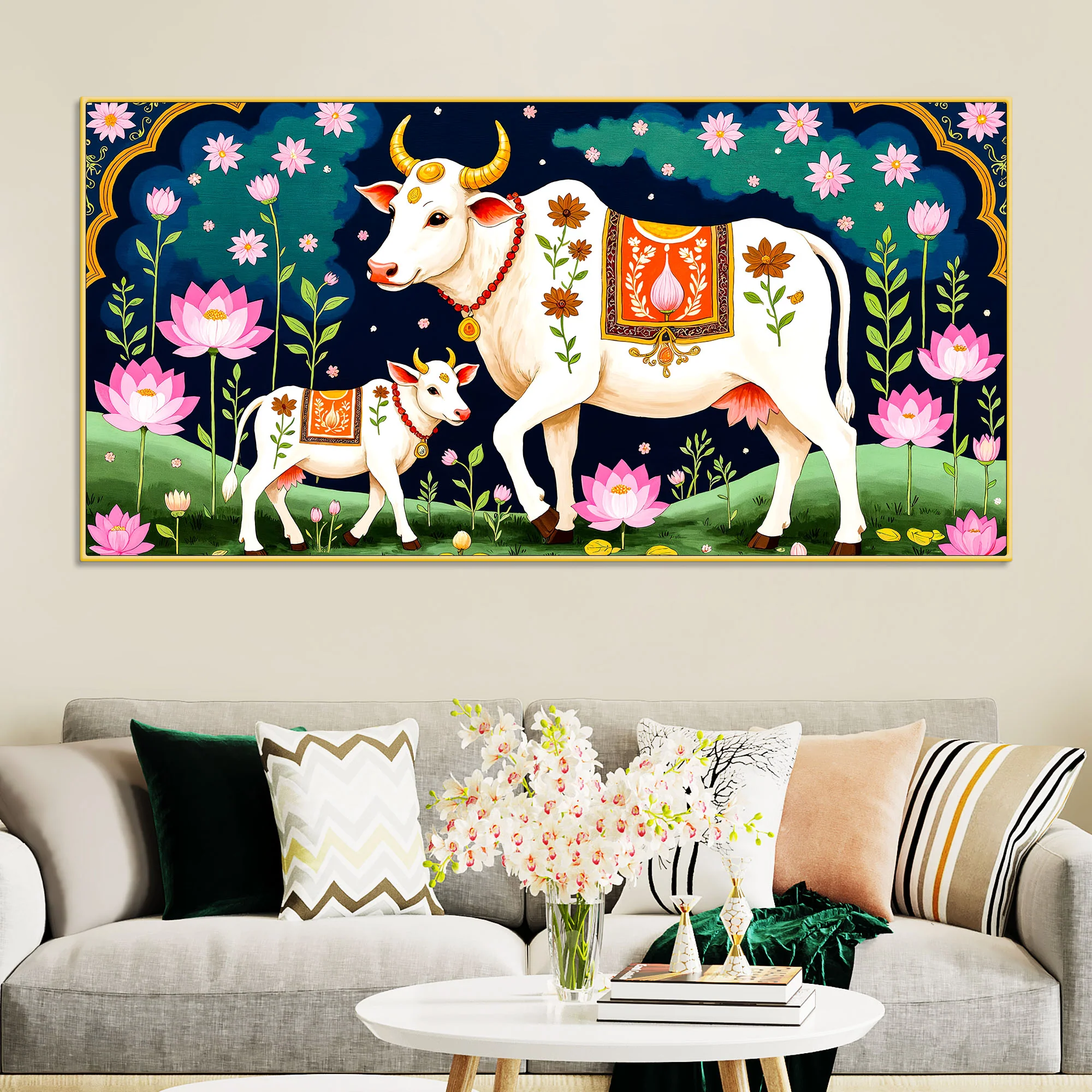 Divine Cow & Calf Pichwai Painting | Positive Energy Wall Decor