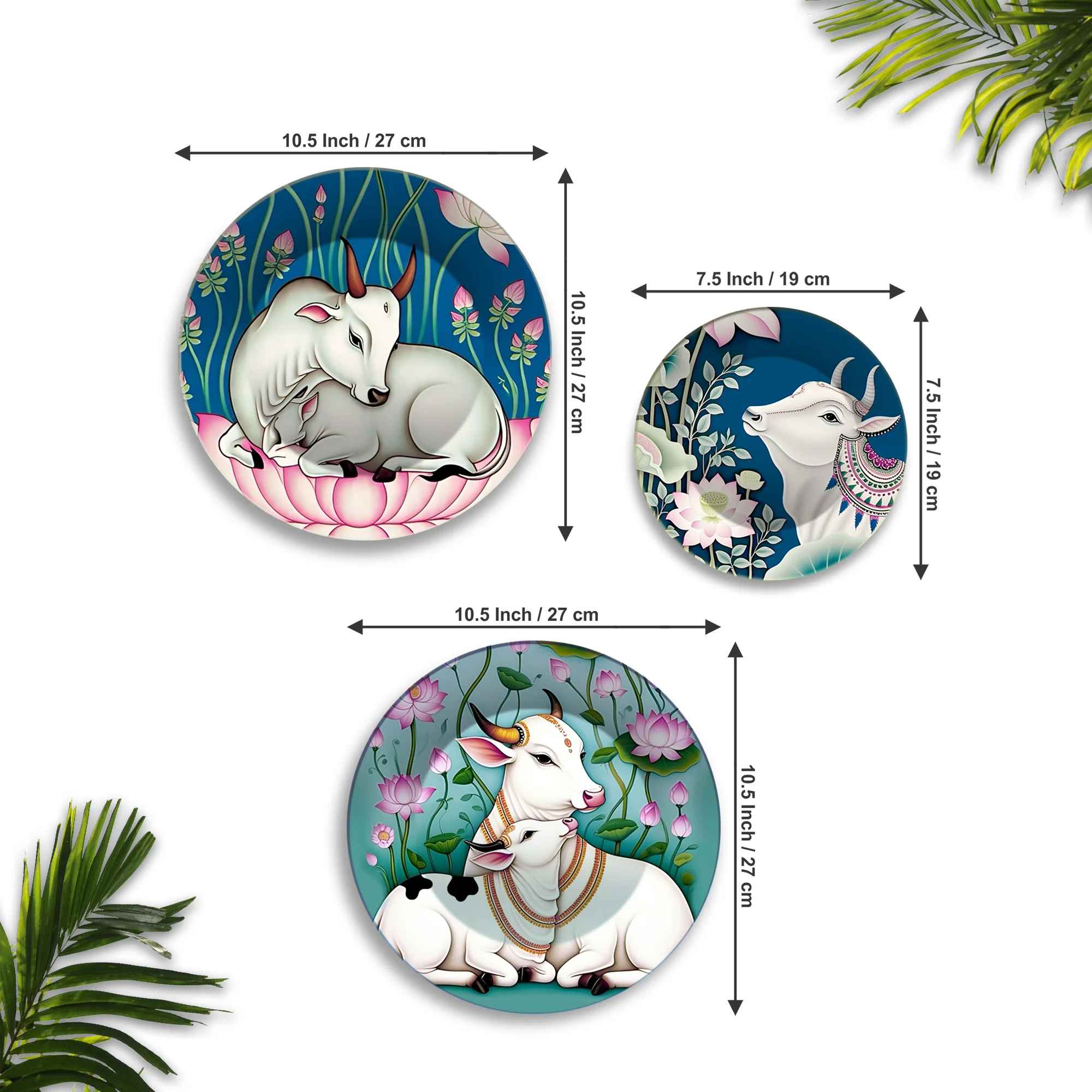 Divine Cow Motifs Lotus & Grace Premium Wall Plates Painting Set of 3 - Image 6
