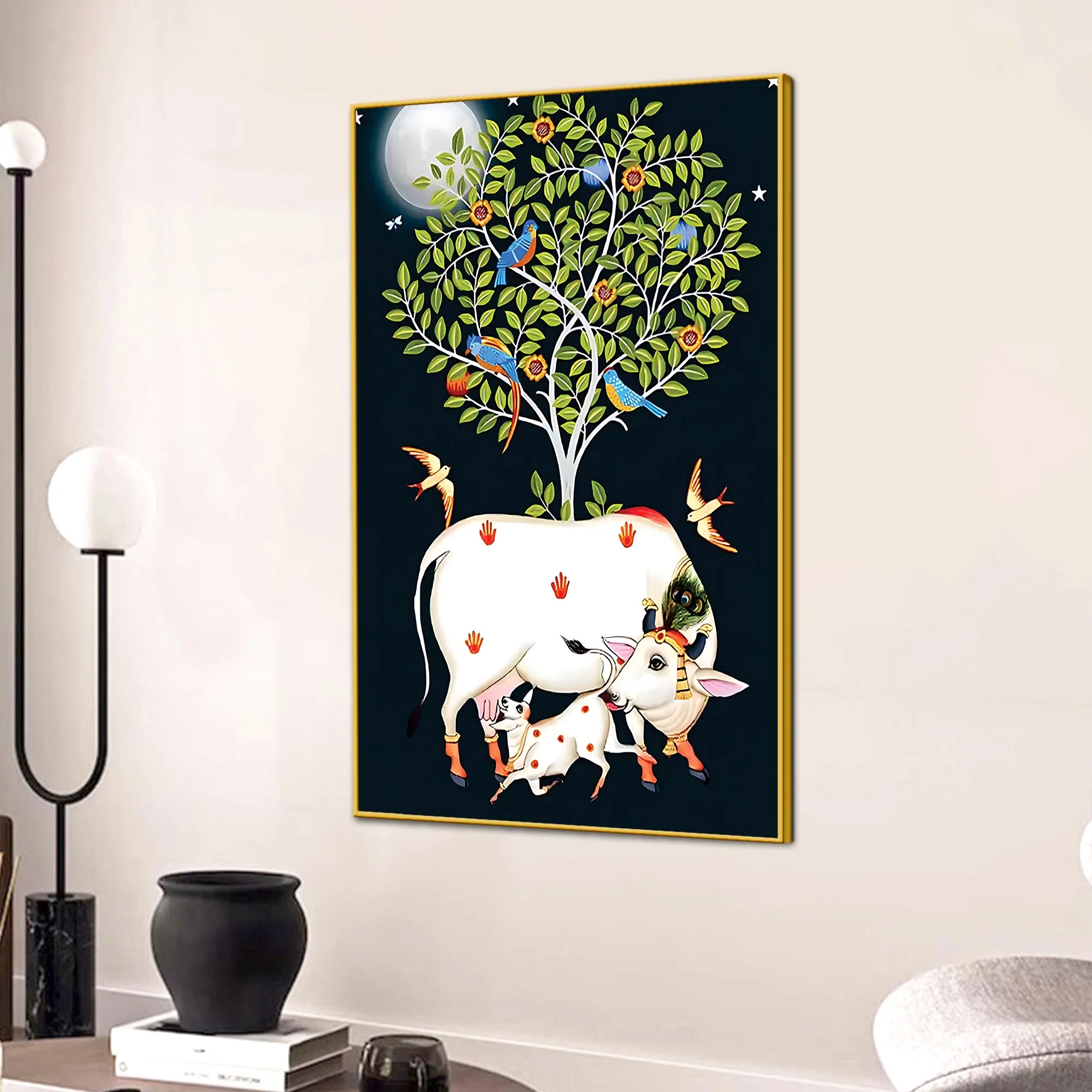 Divine Cow Pichwai Canvas Painting | Spiritual Home Decor - Image 3