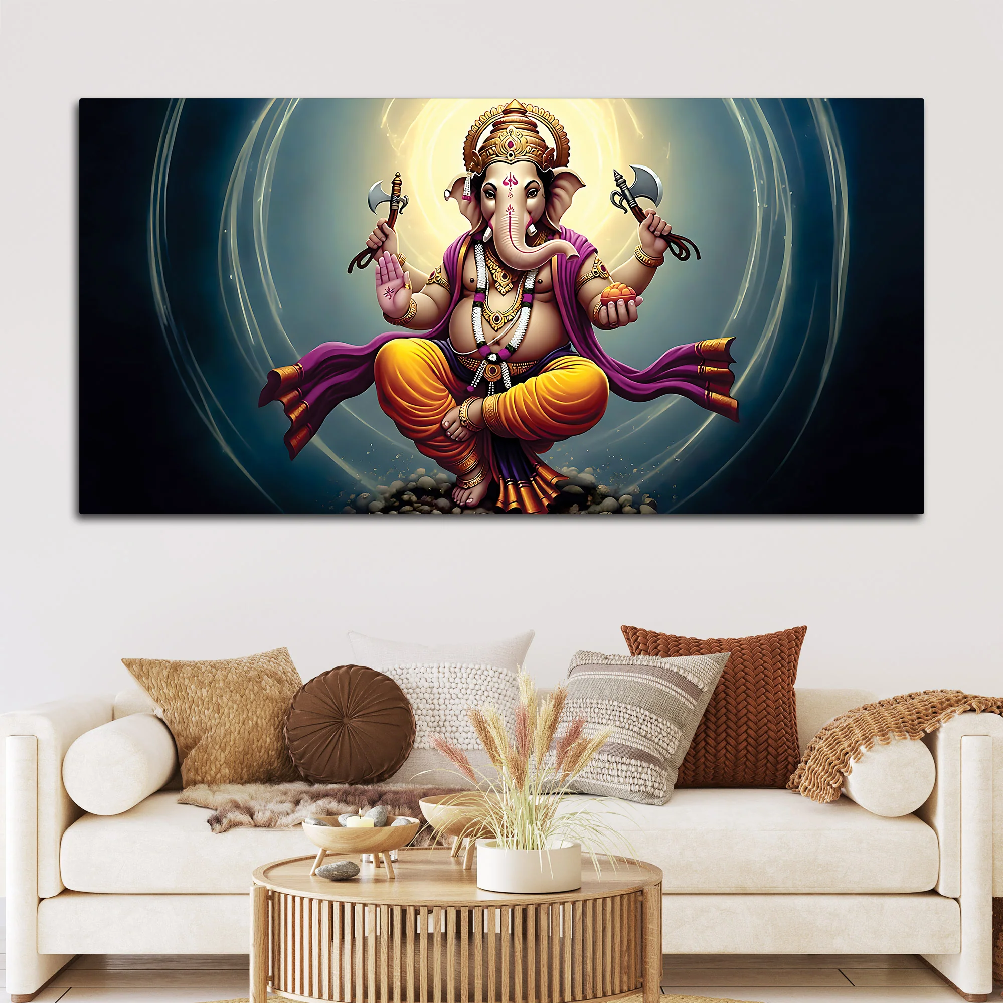 Divine Dancing Vighnaharta Ganpati Bappa Canvas Wall Painting for Home & Pooja Spaces – Modern Religious Wall Decor - Image 2