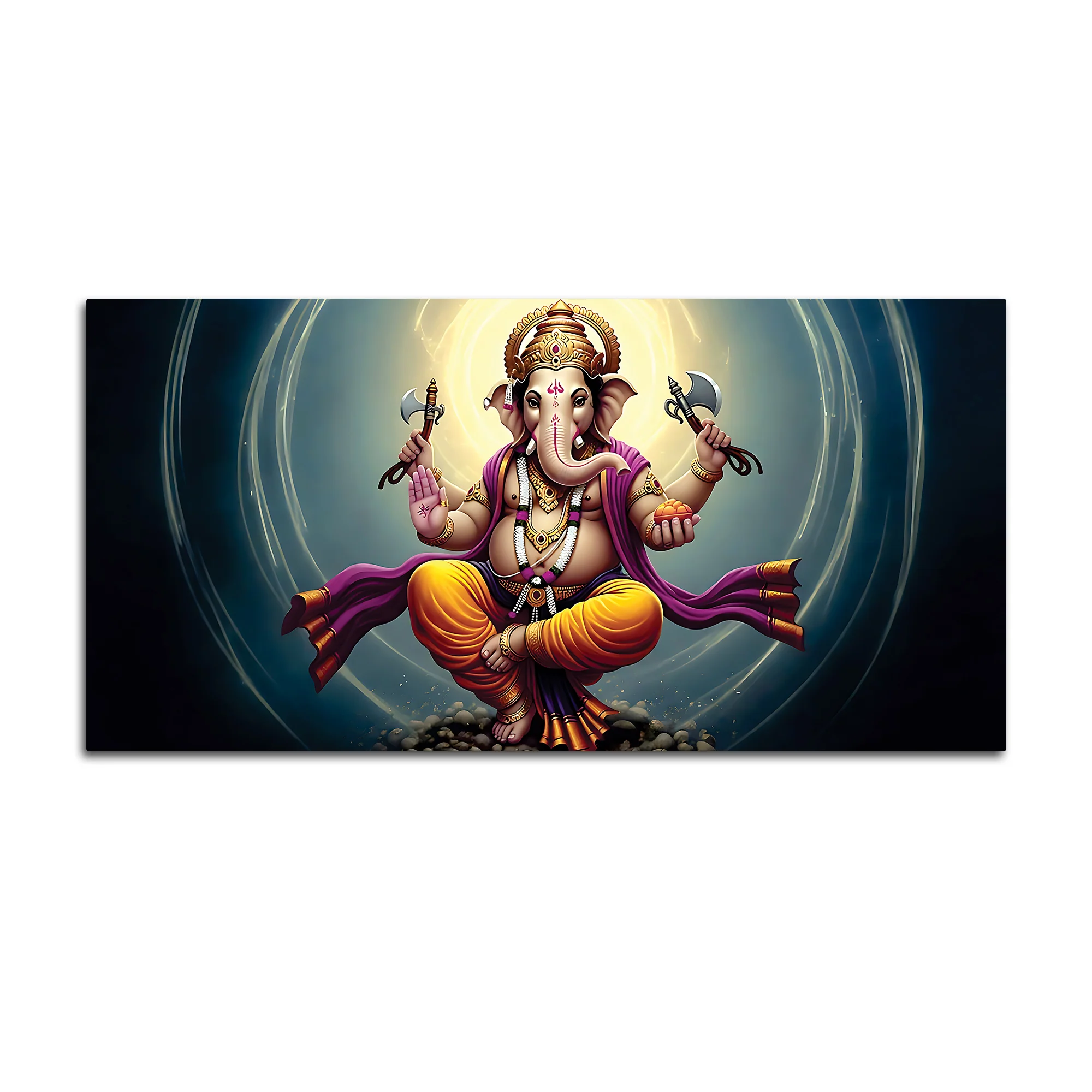 Divine Dancing Vighnaharta Ganpati Bappa Canvas Wall Painting for Home & Pooja Spaces – Modern Religious Wall Decor - Image 4