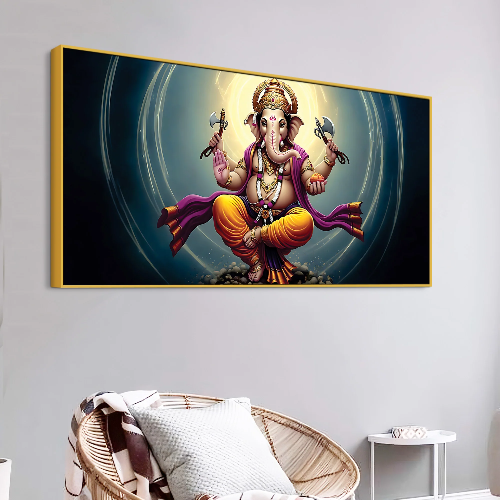 Divine Dancing Vighnaharta Ganpati Bappa Canvas Wall Painting for Home & Pooja Spaces – Modern Religious Wall Decor - Image 5