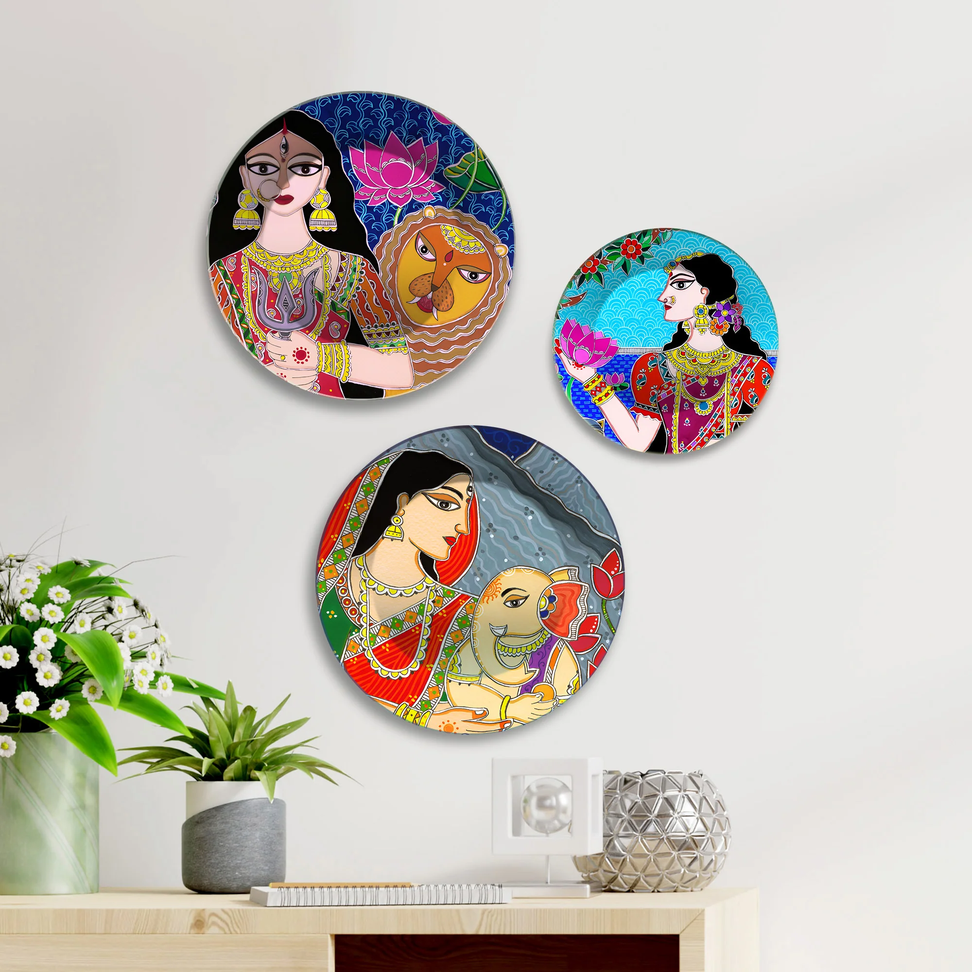 Divine Feminine Power & Peace Premium Wall Plates Painting Set of 3 - Image 2