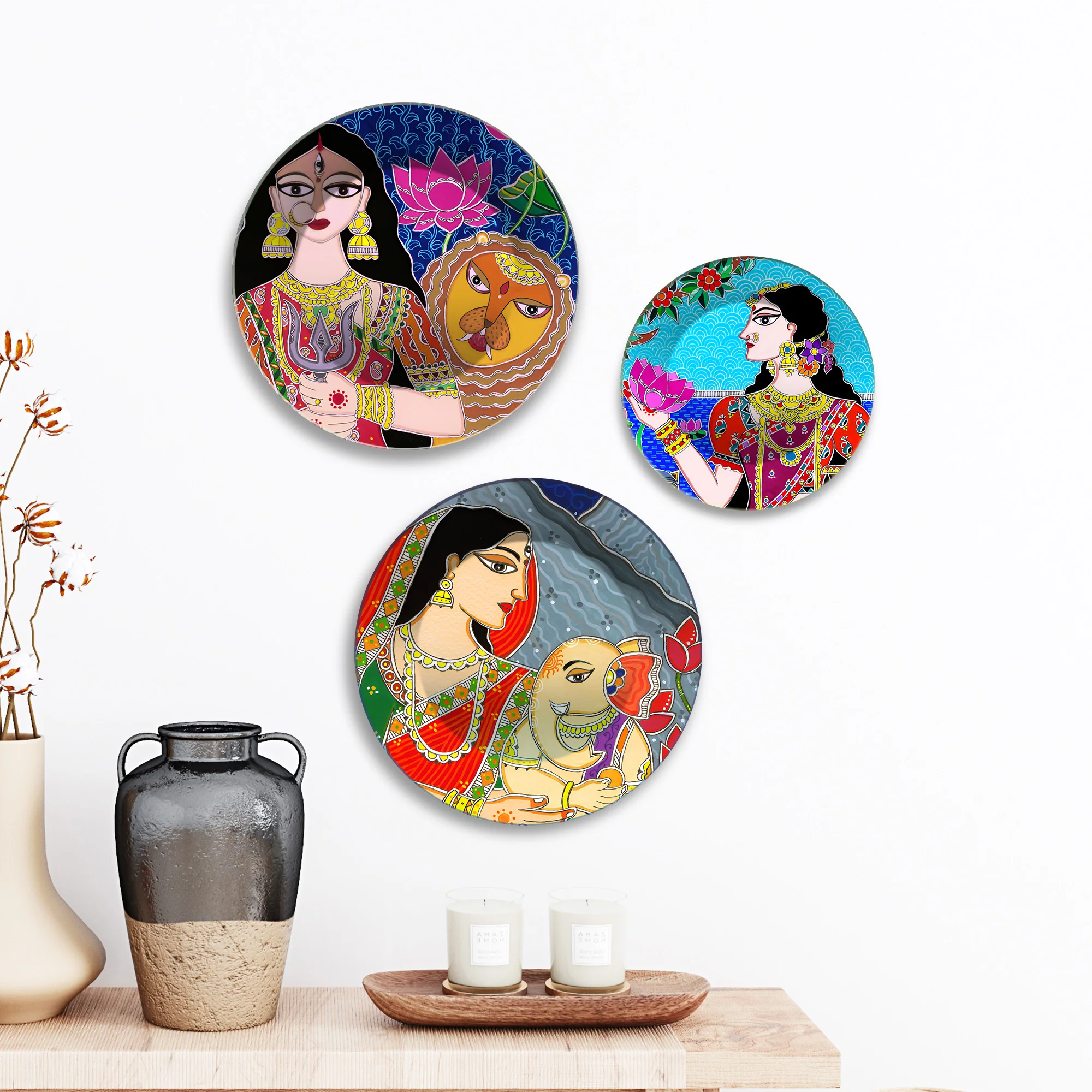 Divine Feminine Power & Peace Premium Wall Plates Painting Set of 3 - Image 3