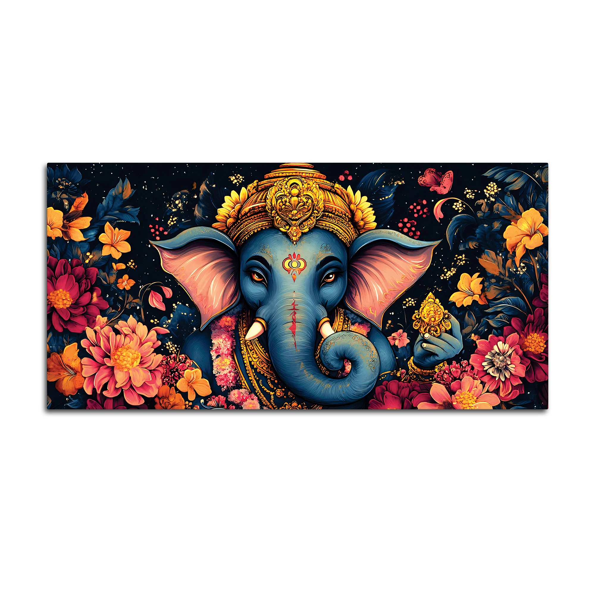 Divine Floral Majesty Lord Ganapati In Blossom Premium Canvas Wall Painting for Home & Office – Modern Devotional Wall Decor - Image 4
