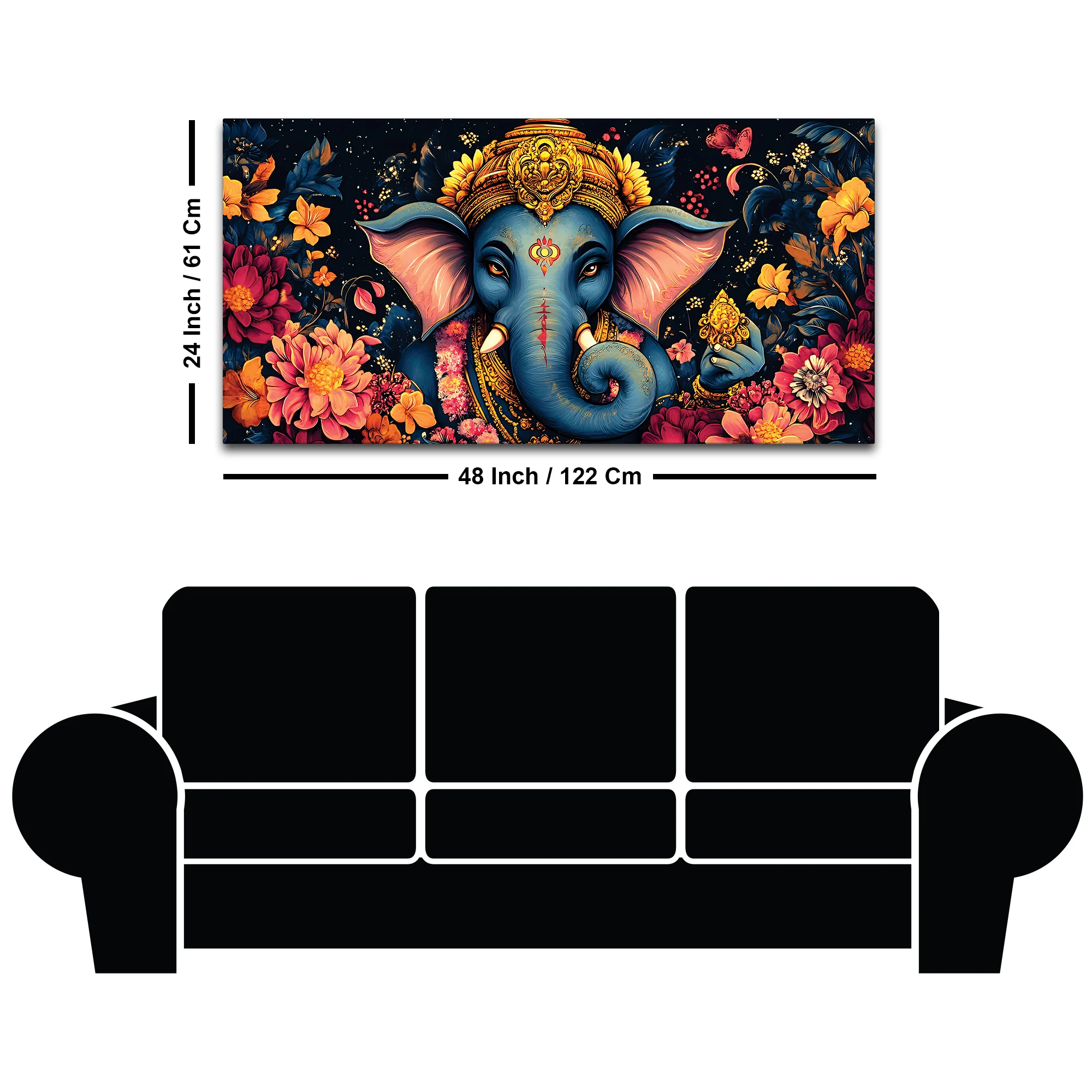 Divine Floral Majesty Lord Ganapati In Blossom Premium Canvas Wall Painting for Home & Office – Modern Devotional Wall Decor - Image 8