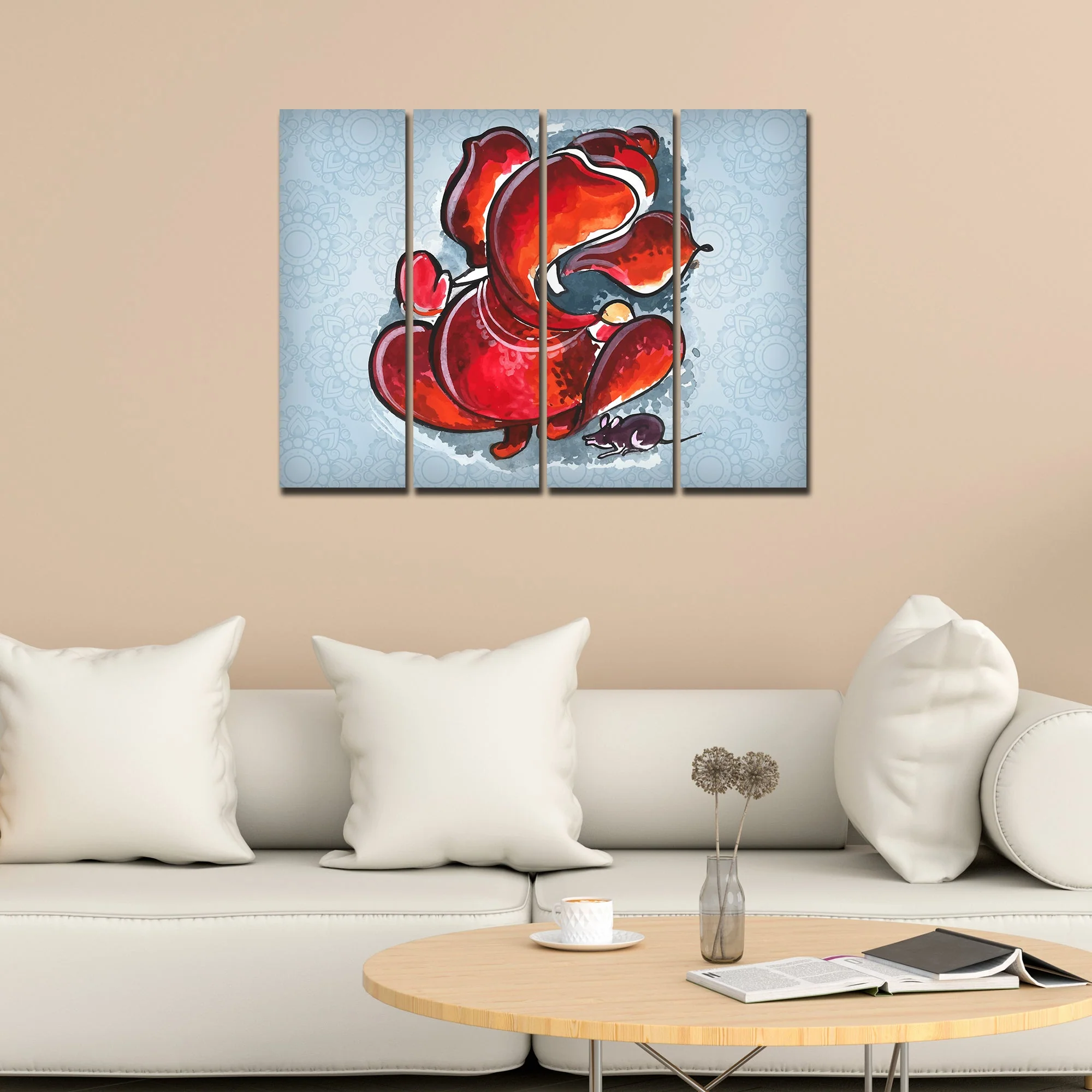 Divine Ganesha Abstract Art Canvas Wall Painting Set of 4