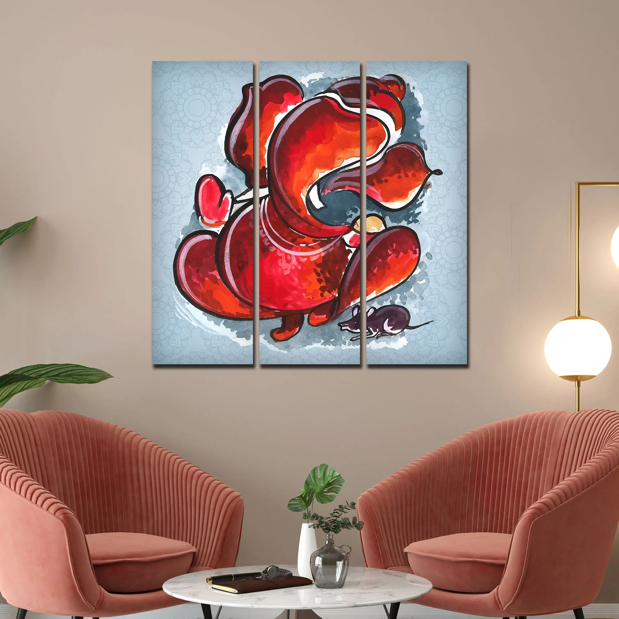 Divine Ganesha Abstract Art Canvas Wall Painting Set of Three - Image 2