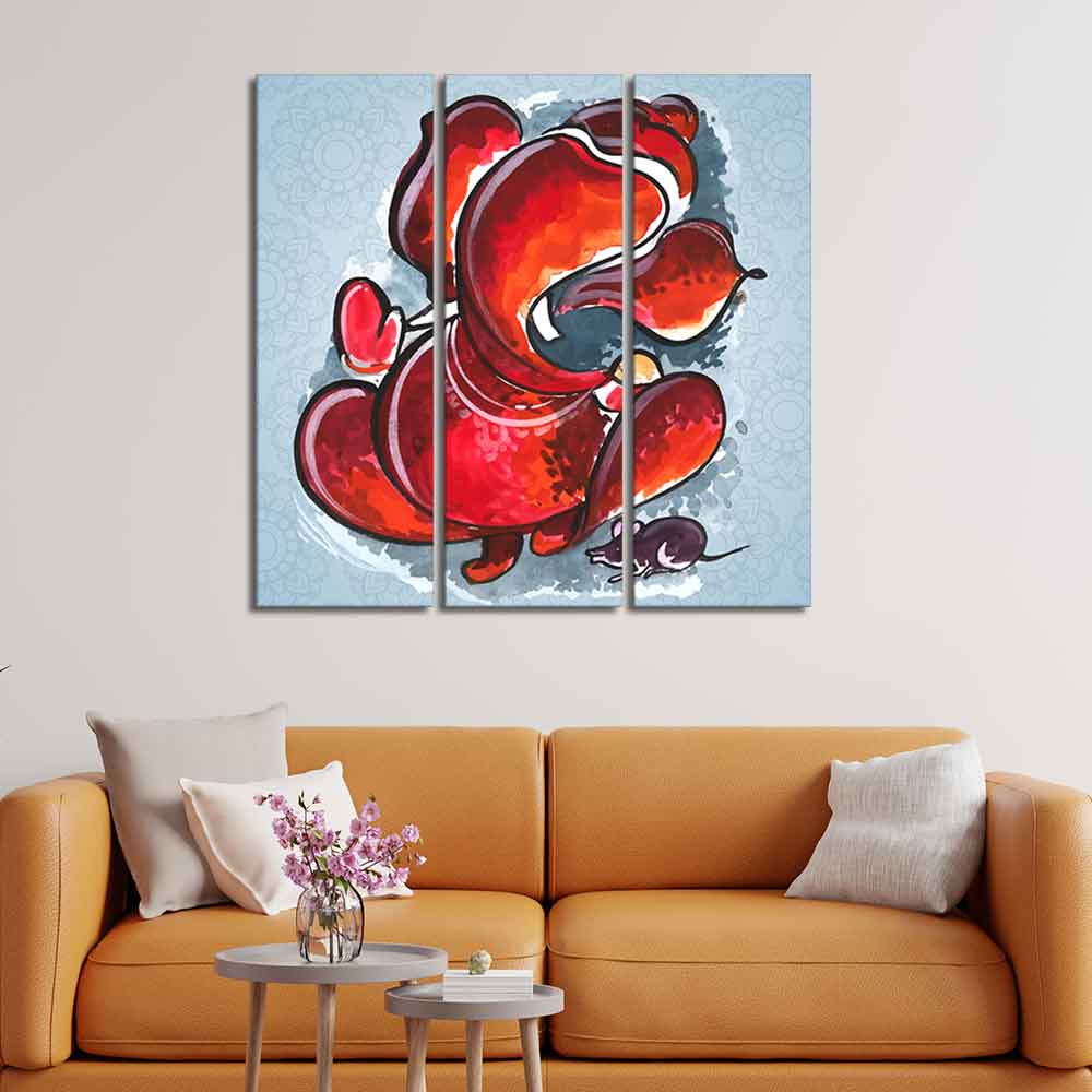 Divine Ganesha Abstract Art Canvas Wall Painting Set of Three - Image 3