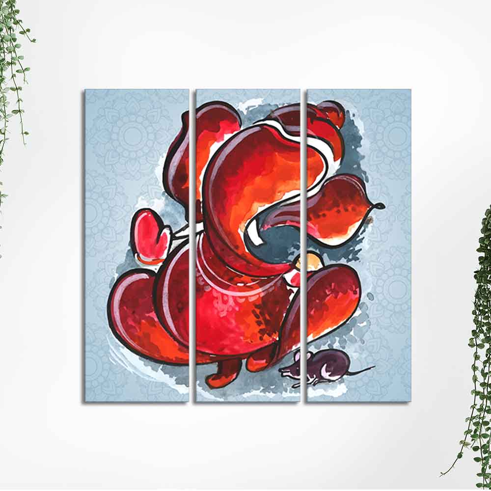 Divine Ganesha Abstract Art Canvas Wall Painting Set of Three - Image 5