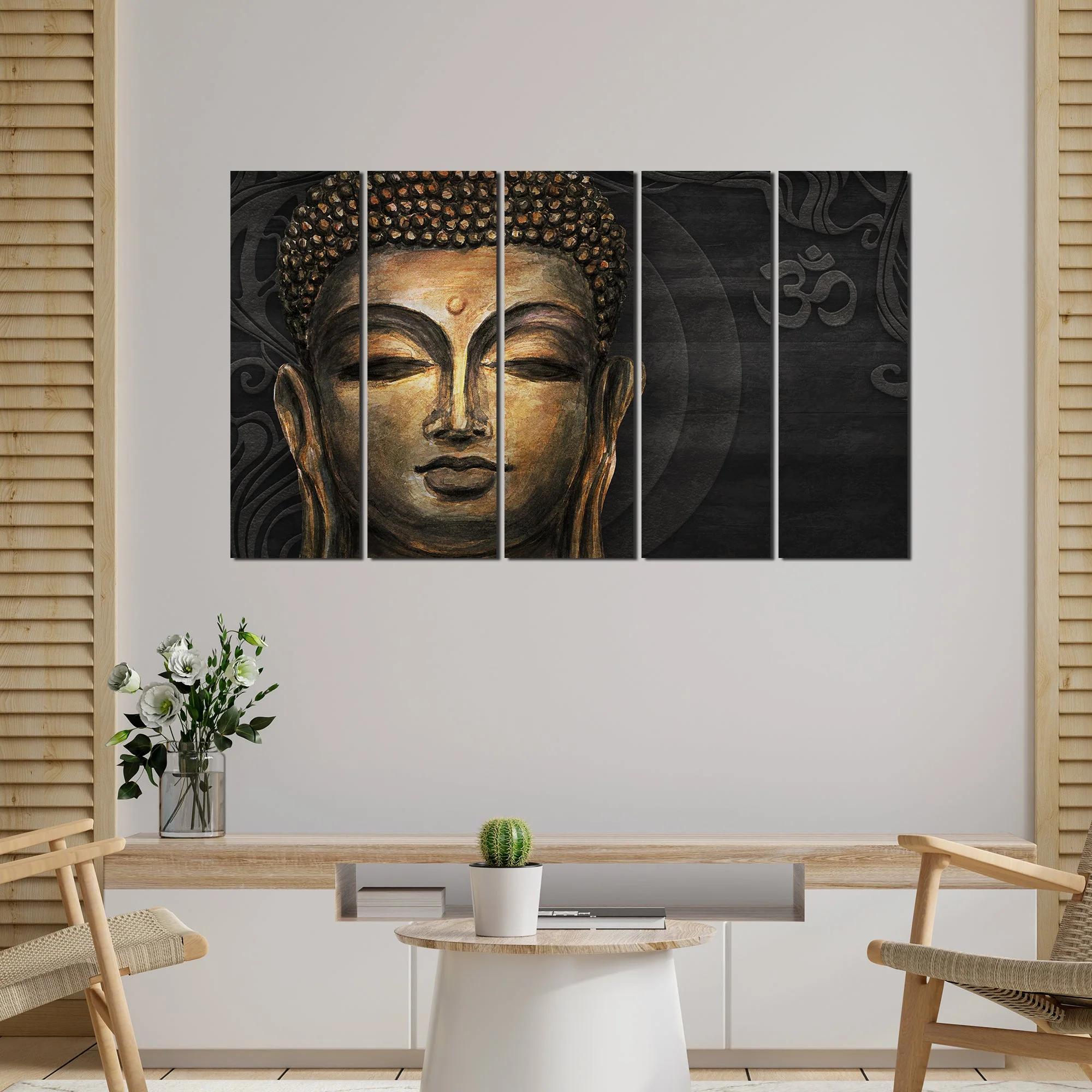 Divine Gautam Buddha Face Wall Painting 5 Pieces - Image 2