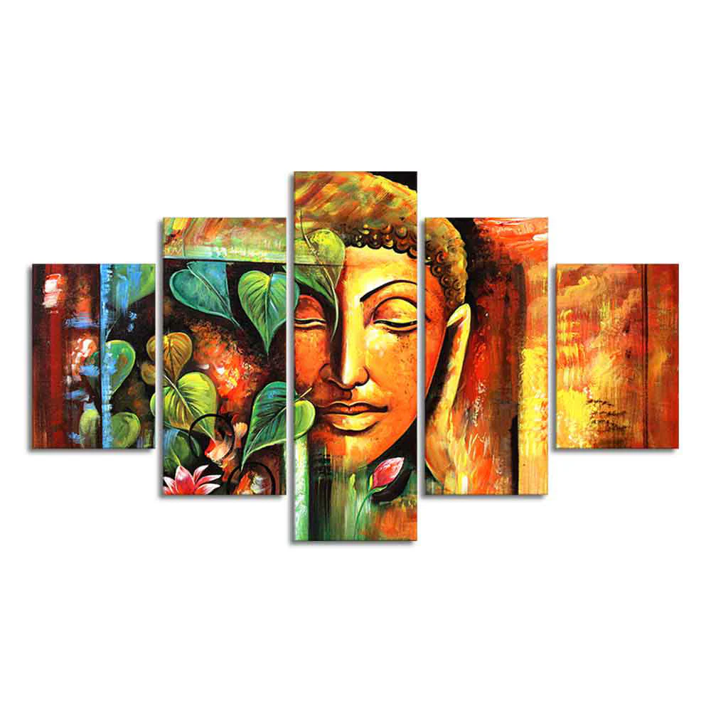 Divine Gautama Buddha Face Premium Frame Wall Painting of Five Pieces - Image 4