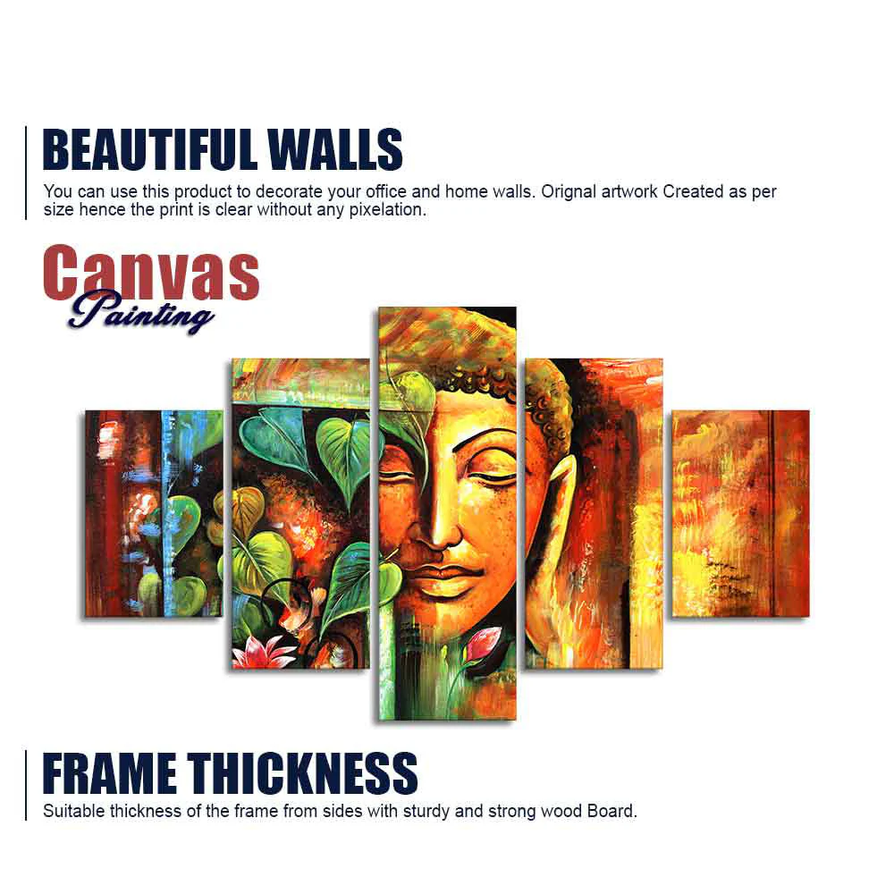 Divine Gautama Buddha Face Premium Frame Wall Painting of Five Pieces - Image 6