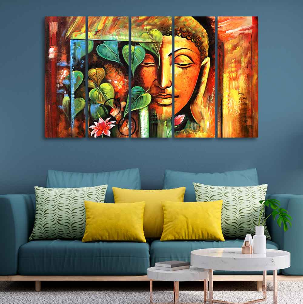Divine Gautama Buddha Face Premium Frame Wall Painting Set of Five - Image 2