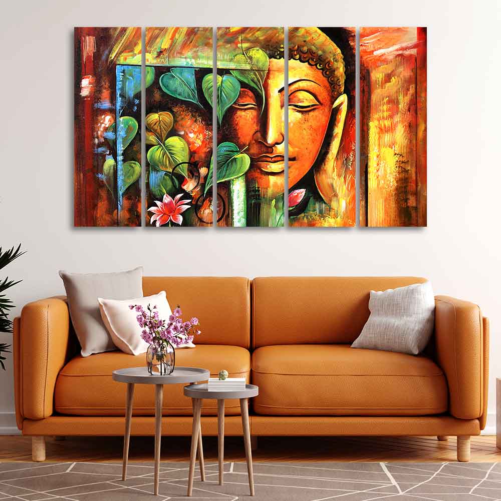 Divine Gautama Buddha Face Premium Frame Wall Painting Set of Five - Image 3