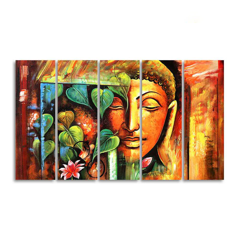 Divine Gautama Buddha Face Premium Frame Wall Painting Set of Five - Image 4