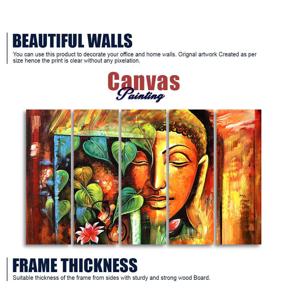 Divine Gautama Buddha Face Premium Frame Wall Painting Set of Five - Image 5