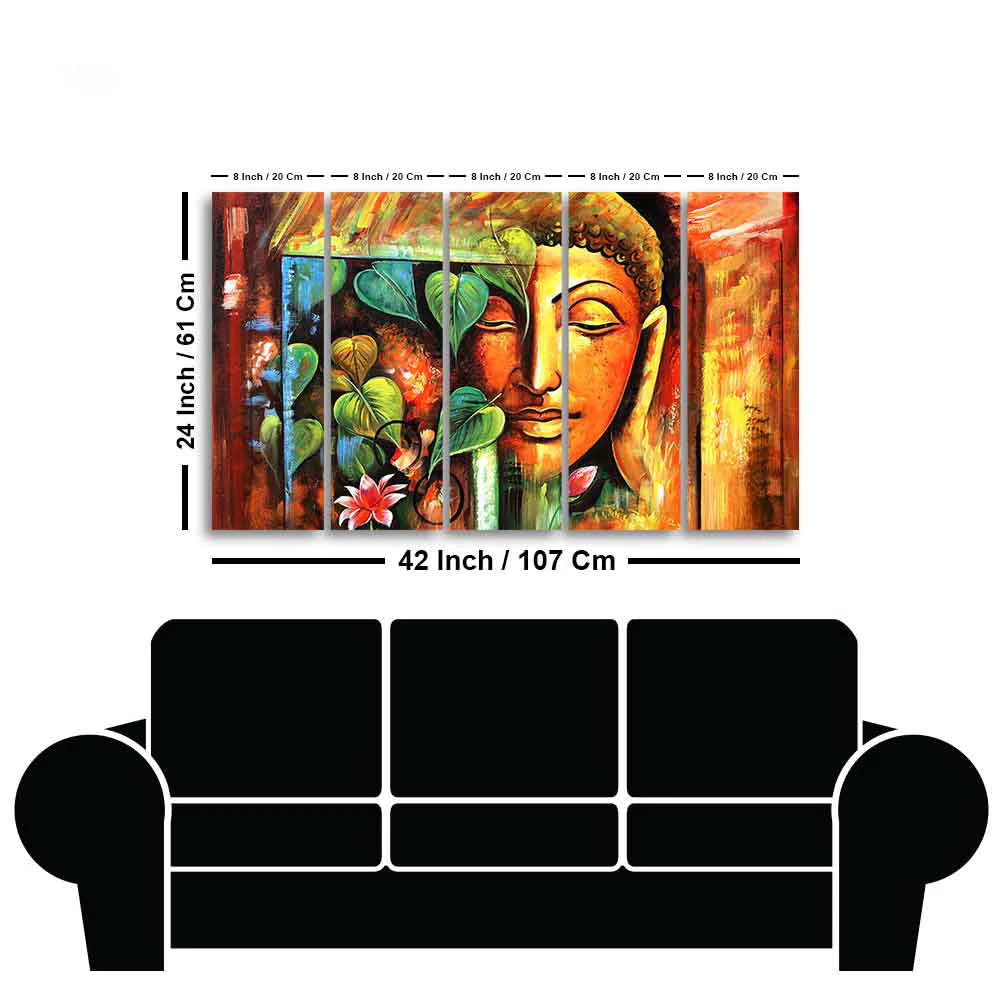 Divine Gautama Buddha Face Premium Frame Wall Painting Set of Five - Image 6