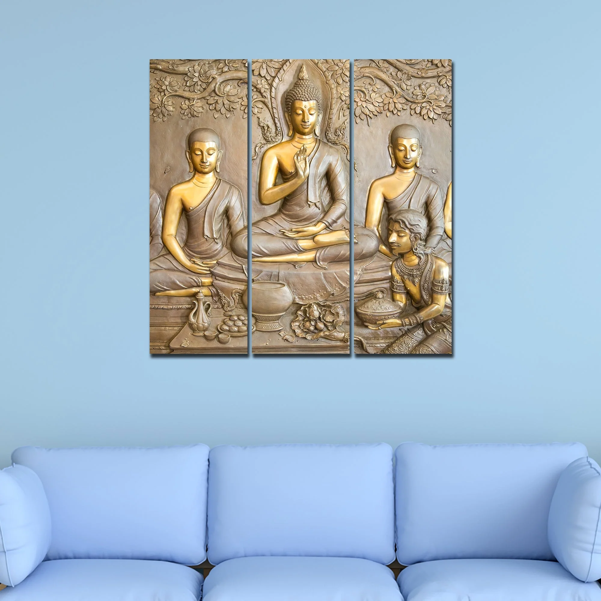 Divine God Buddha Wall Painting of Three Pieces - Image 3