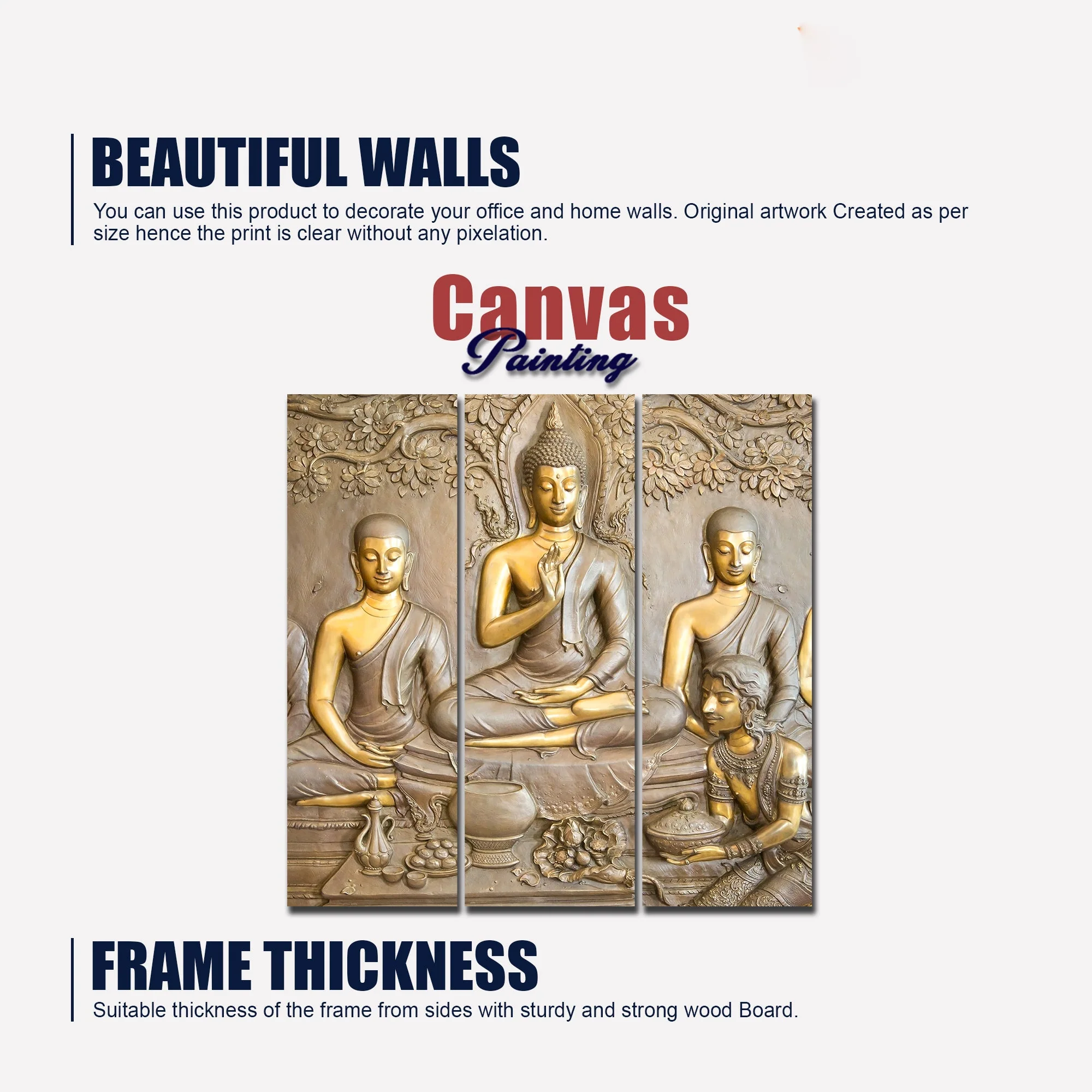 Divine God Buddha Wall Painting of Three Pieces - Image 6